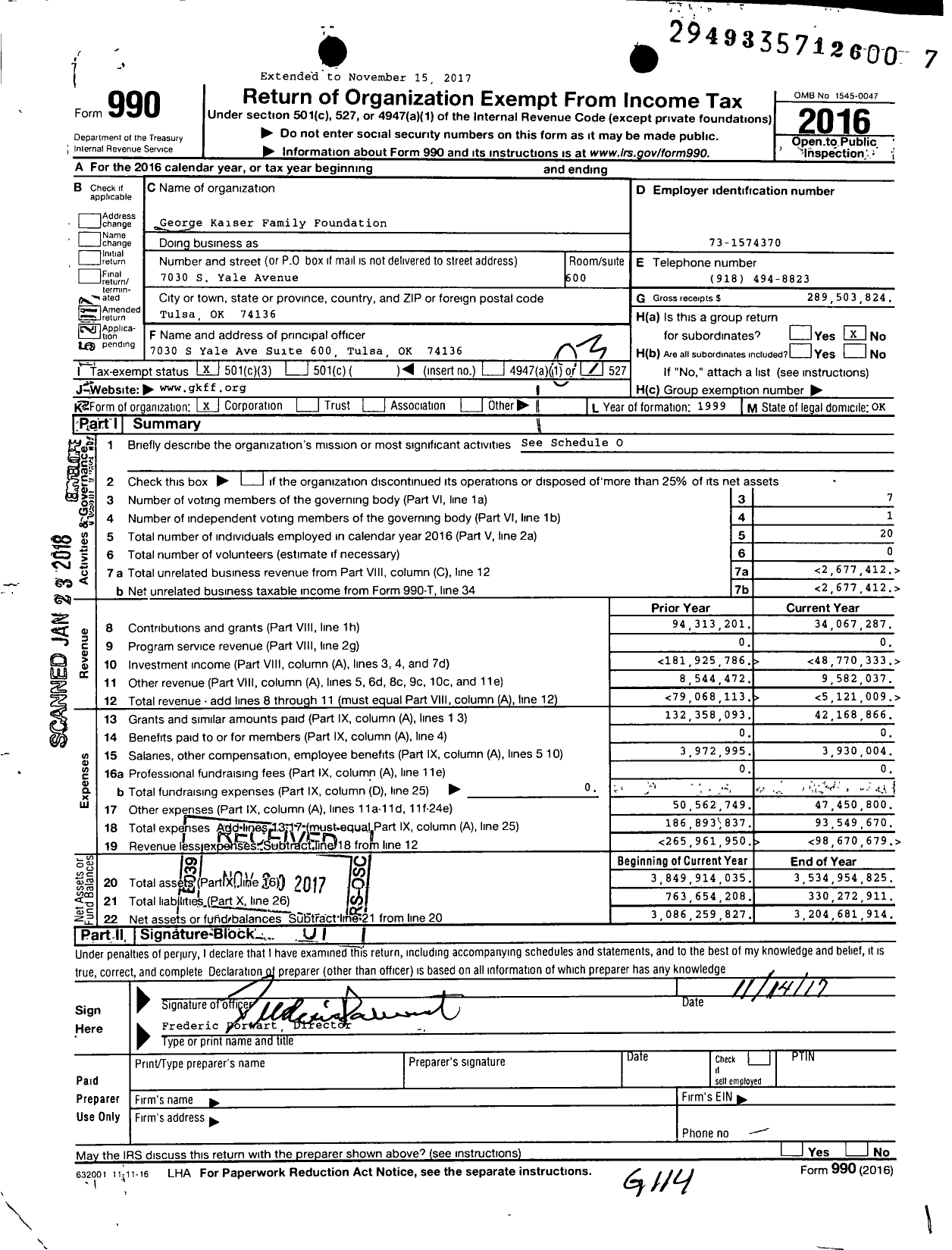 Image of first page of 2016 Form 990 for George Kaiser Family Foundation