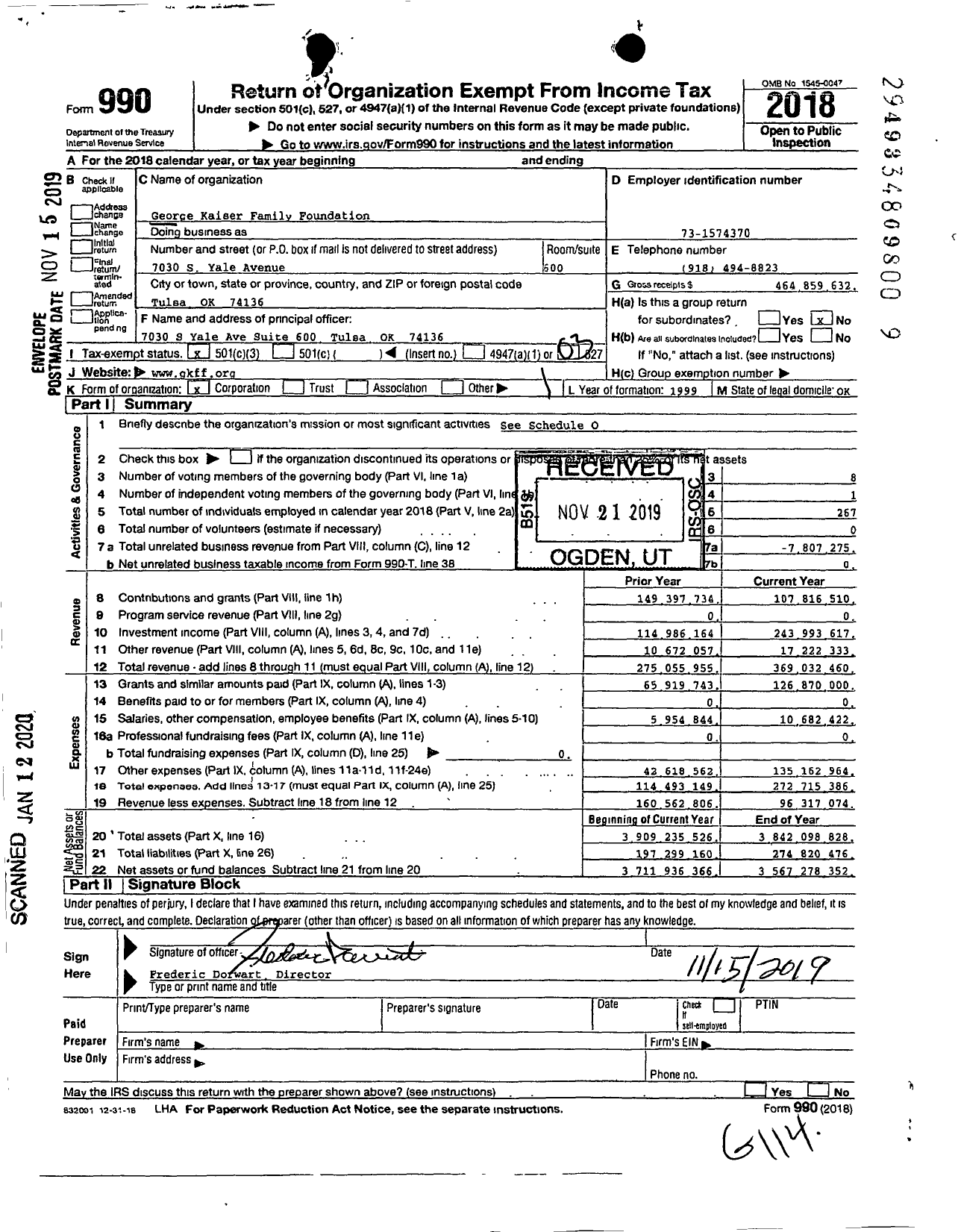 Image of first page of 2018 Form 990 for George Kaiser Family Foundation