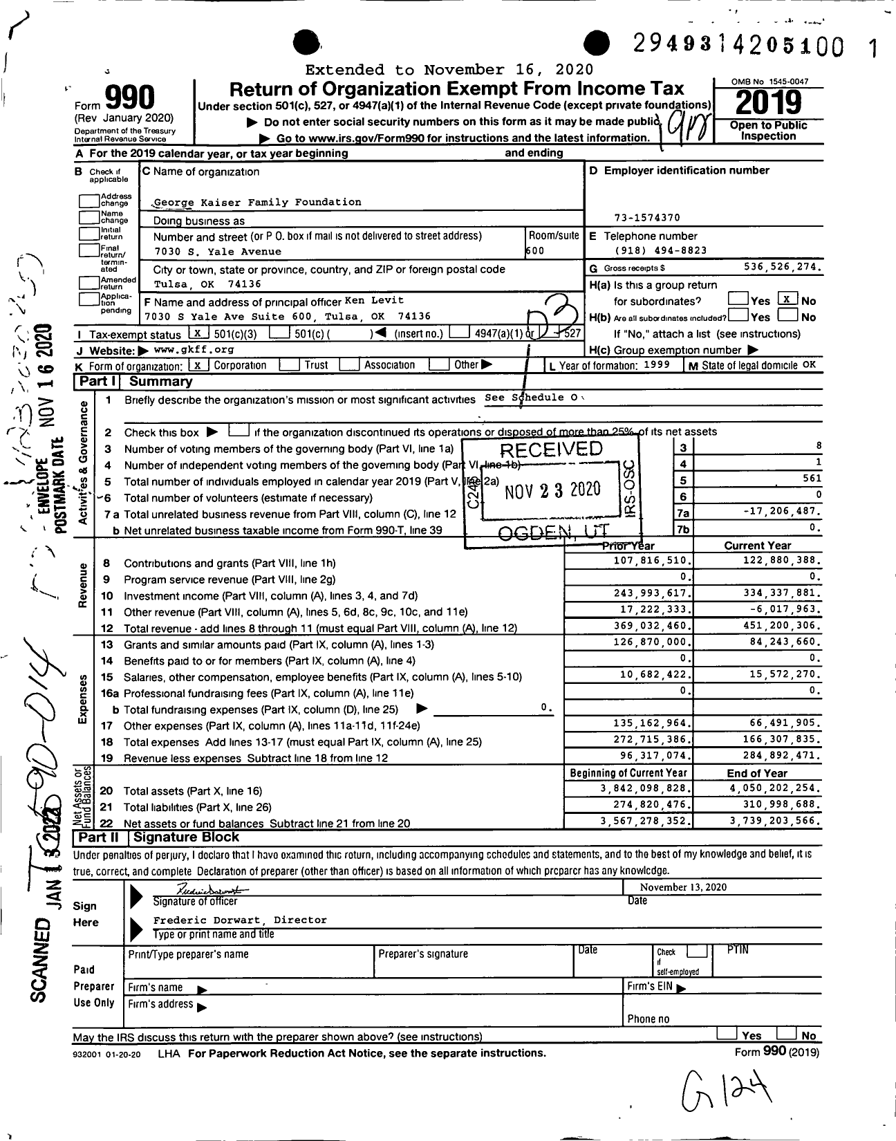 Image of first page of 2019 Form 990 for George Kaiser Family Foundation