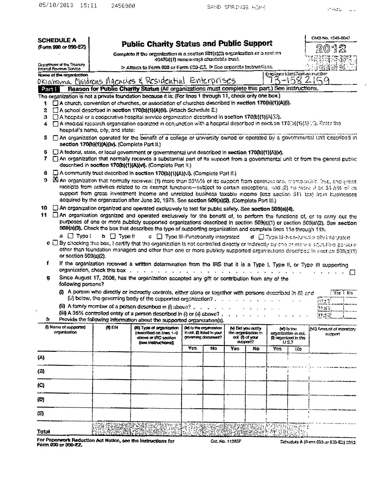 Image of first page of 2010 Form 990ER for Oklahoma Childrens Agencies and Residential Enterprises