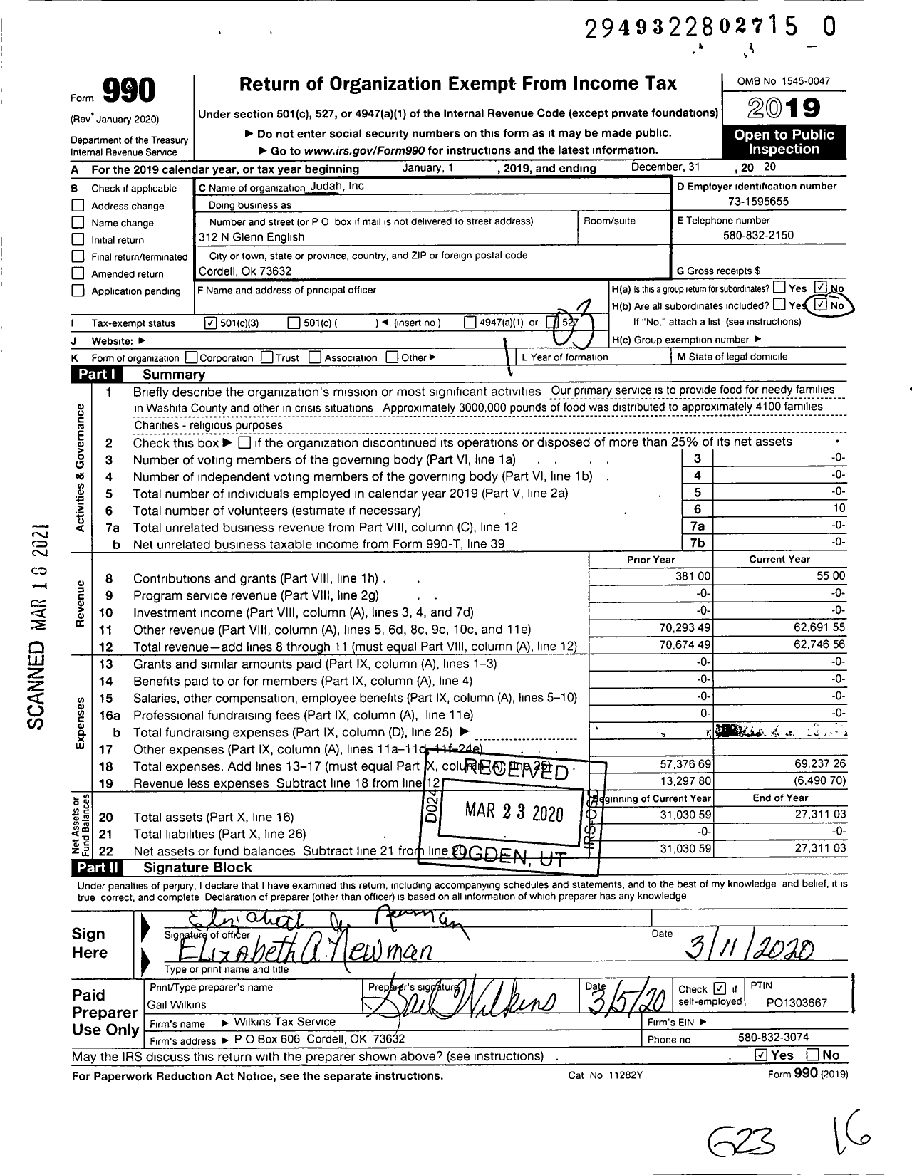 Image of first page of 2019 Form 990 for Judah