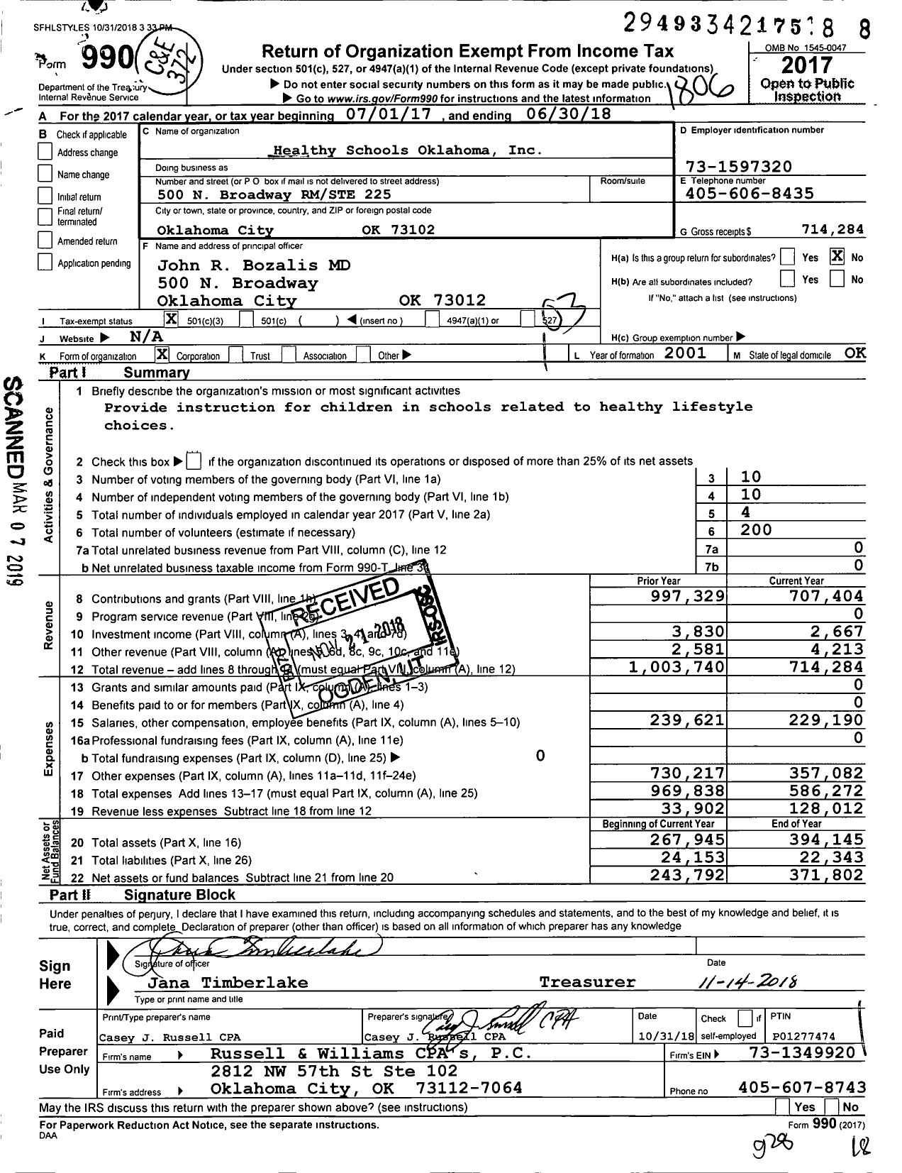 Image of first page of 2017 Form 990 for Healthy Schools Oklahoma