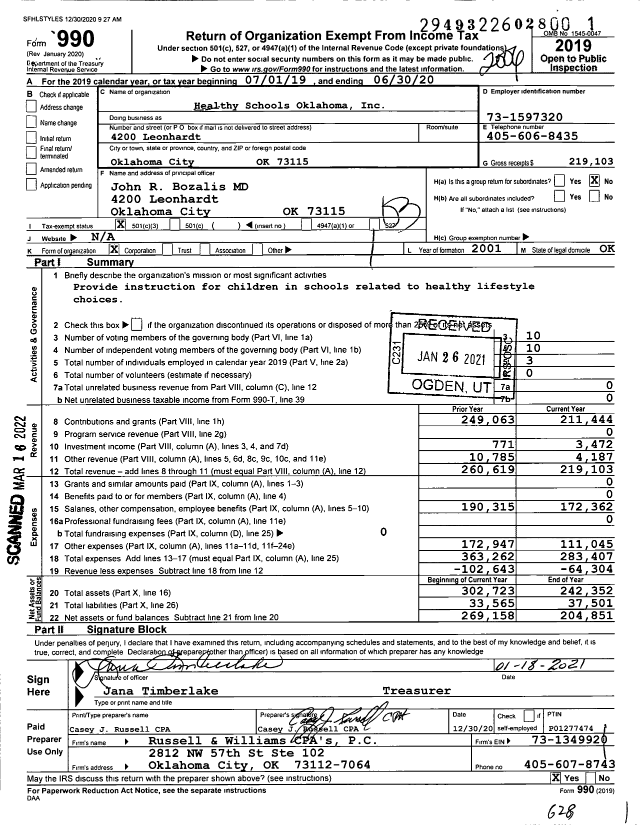 Image of first page of 2019 Form 990 for Healthy Schools Oklahoma