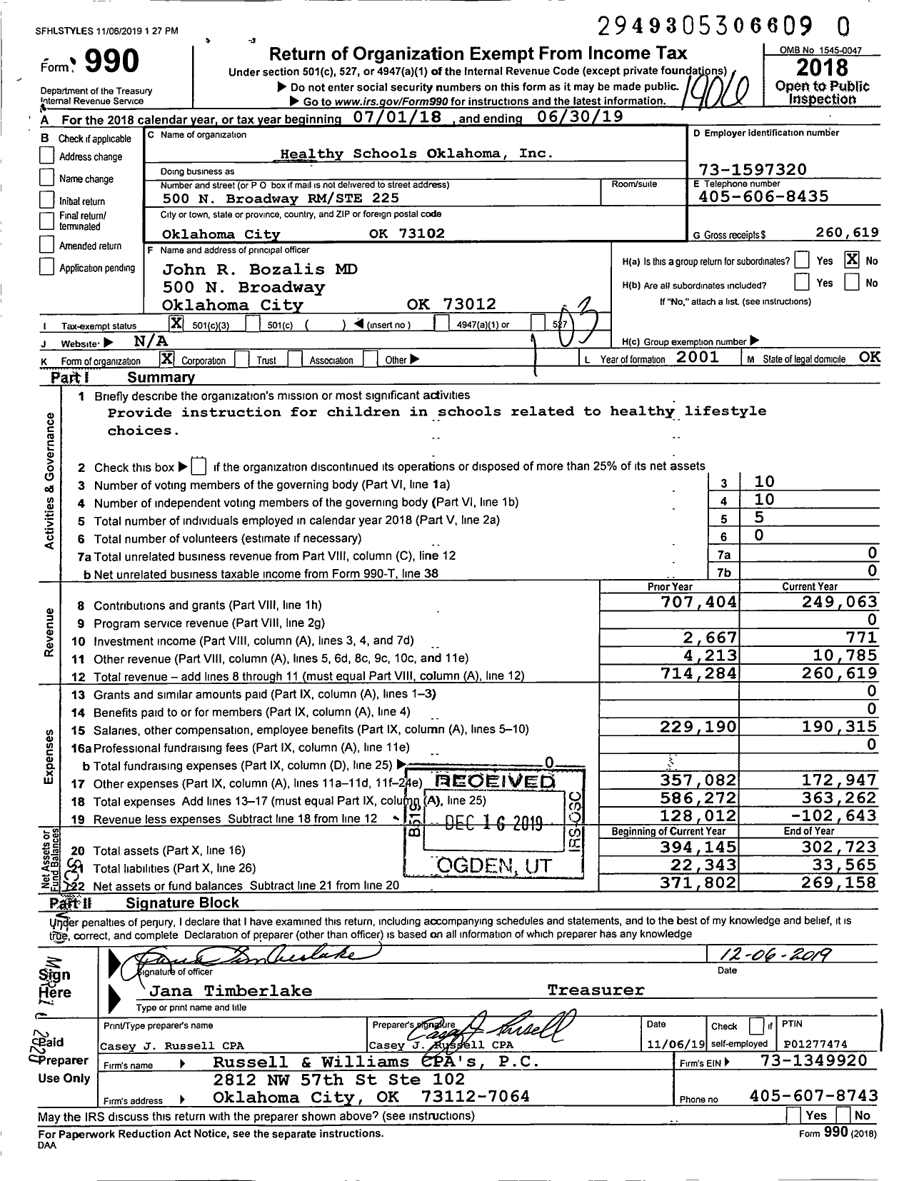 Image of first page of 2018 Form 990 for Healthy Schools Oklahoma