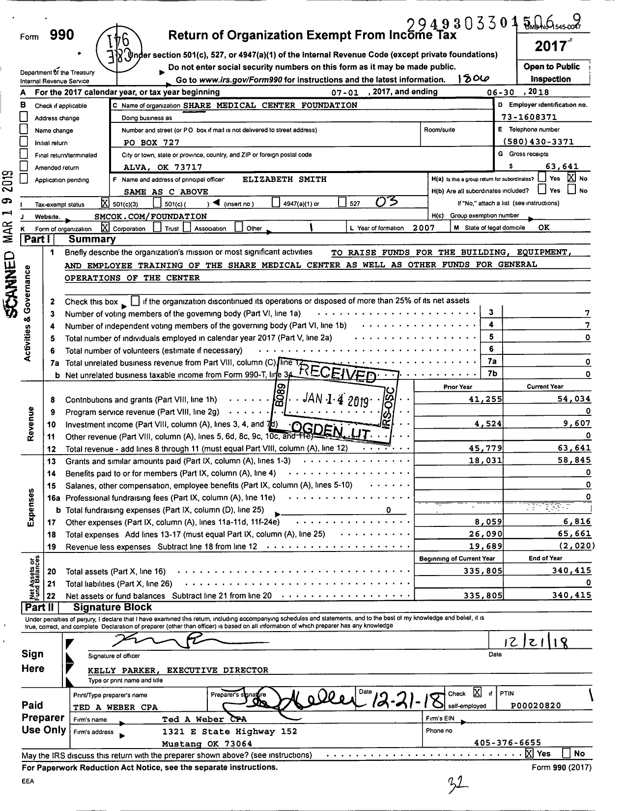 Image of first page of 2017 Form 990 for Share Medical Center Foundation