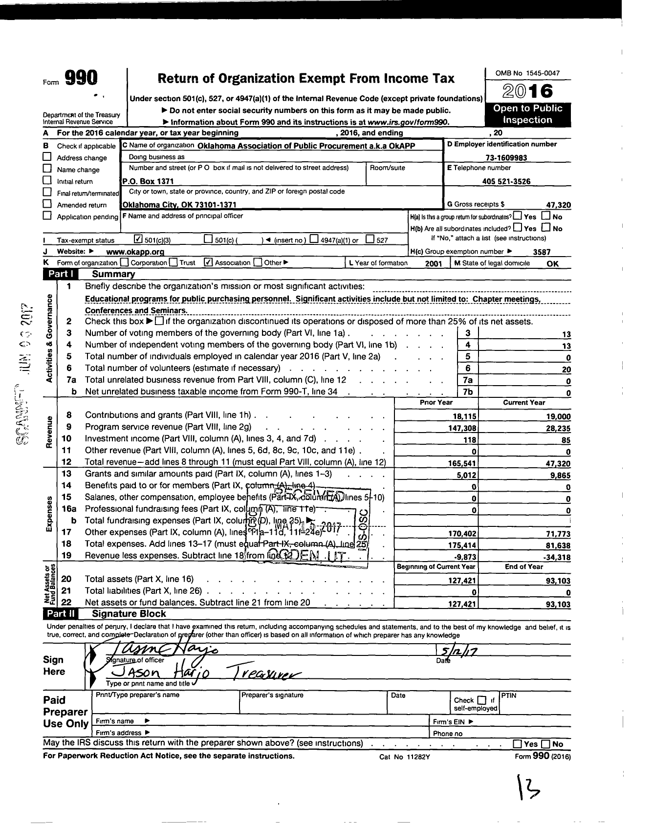 Image of first page of 2016 Form 990 for National Institute of Governmental Purchasing / Okapp