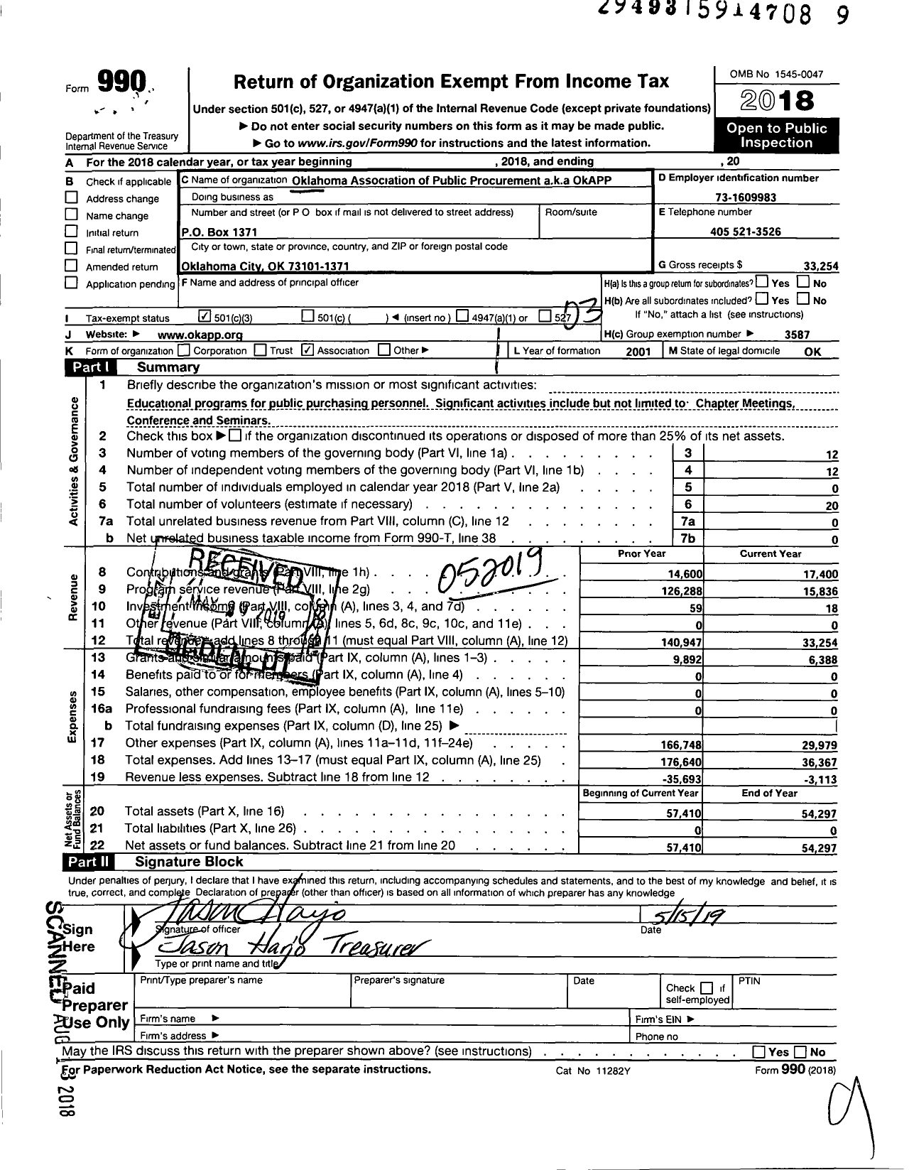 Image of first page of 2018 Form 990 for National Institute of Governmental Purchasing / Okapp