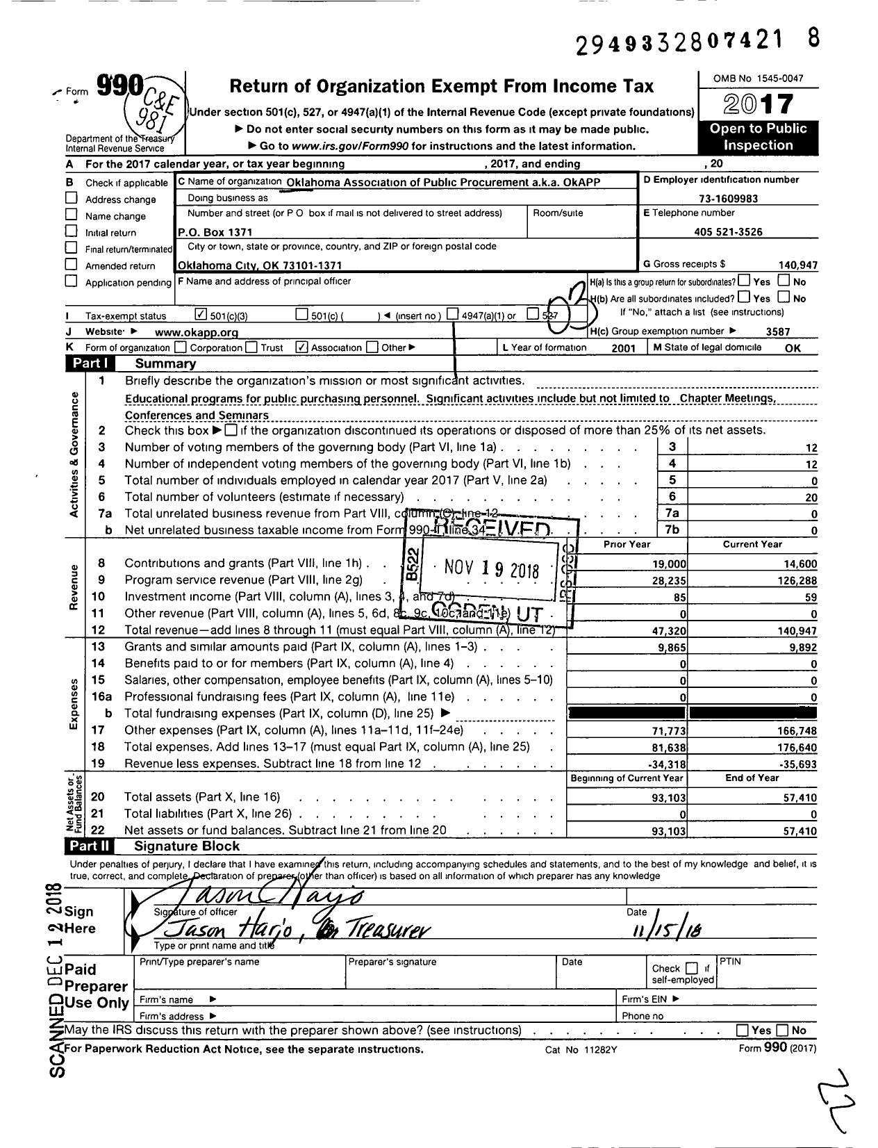 Image of first page of 2017 Form 990 for National Institute of Governmental Purchasing / Okapp