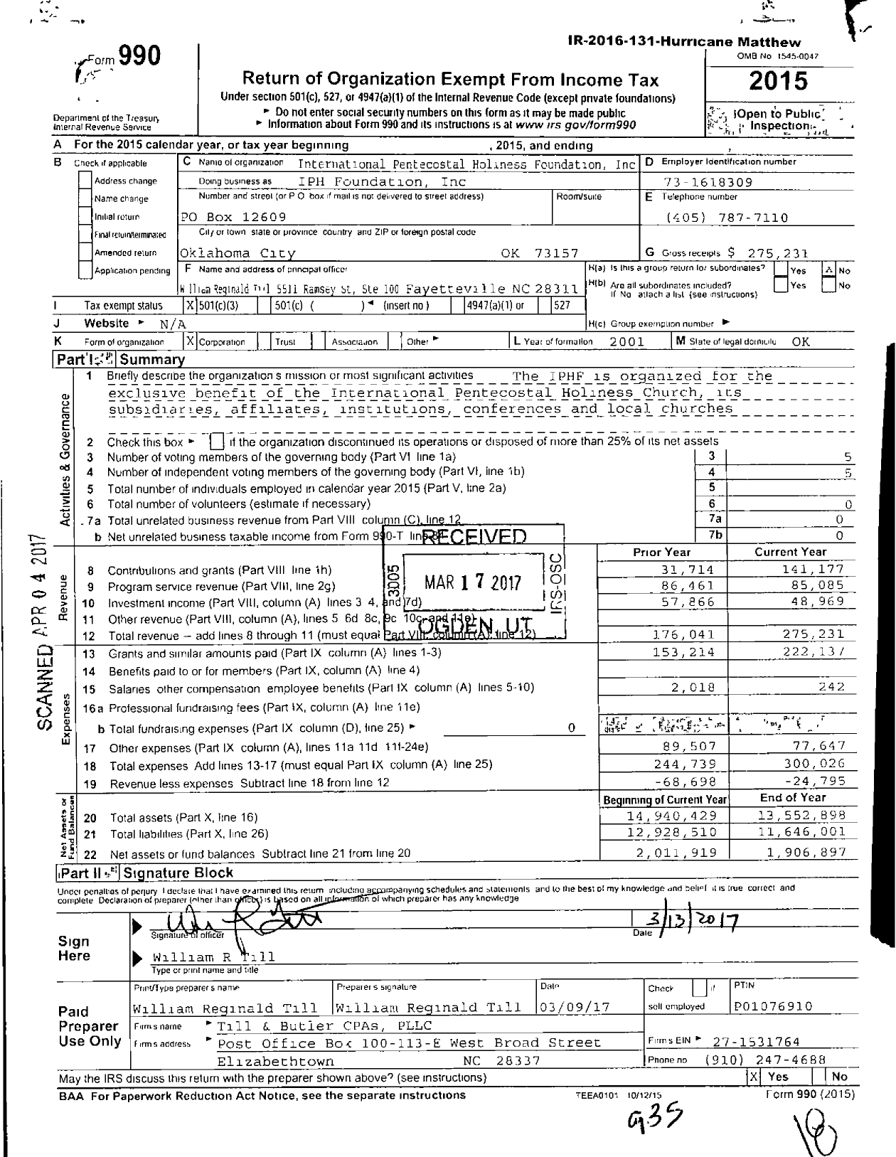 Image of first page of 2015 Form 990 for IPH Foundation