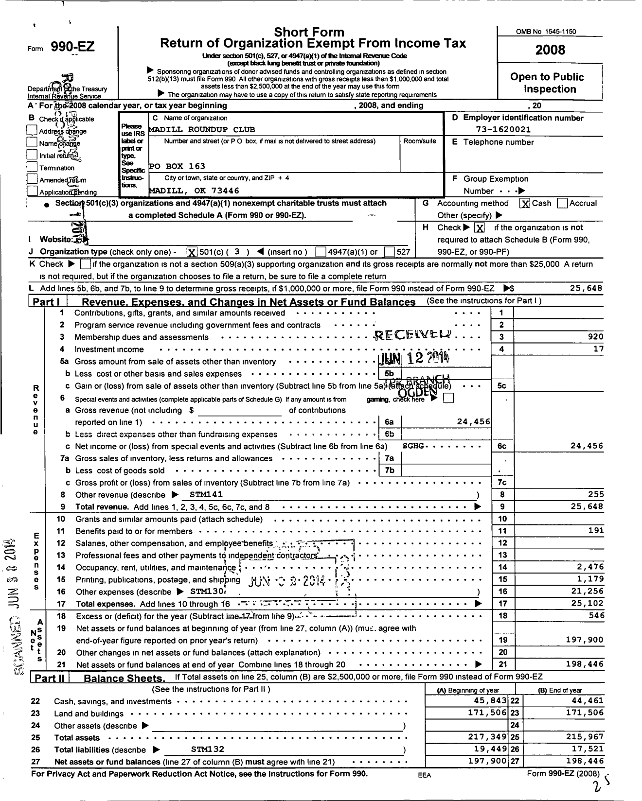 Image of first page of 2008 Form 990EZ for Madill Roundup Club