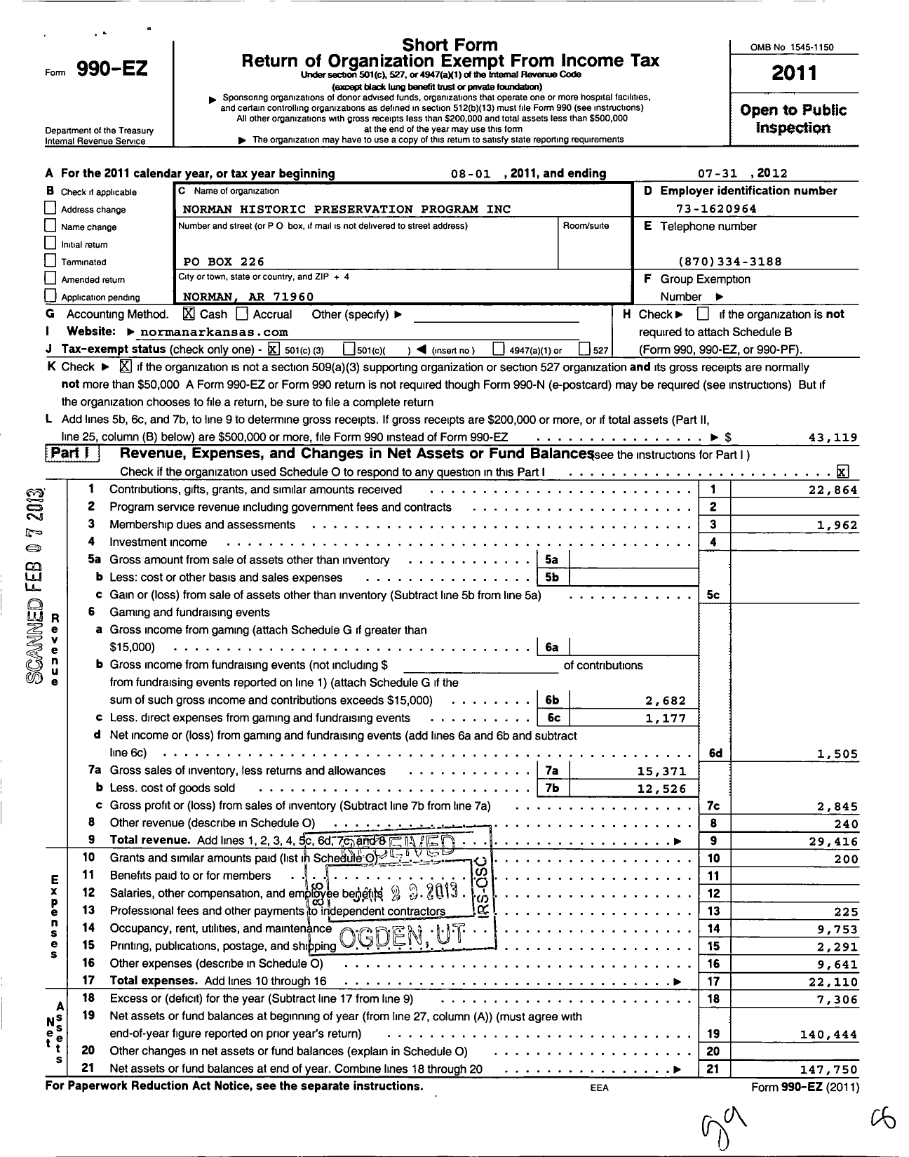 Image of first page of 2011 Form 990EZ for Norman Historic Preservation Program