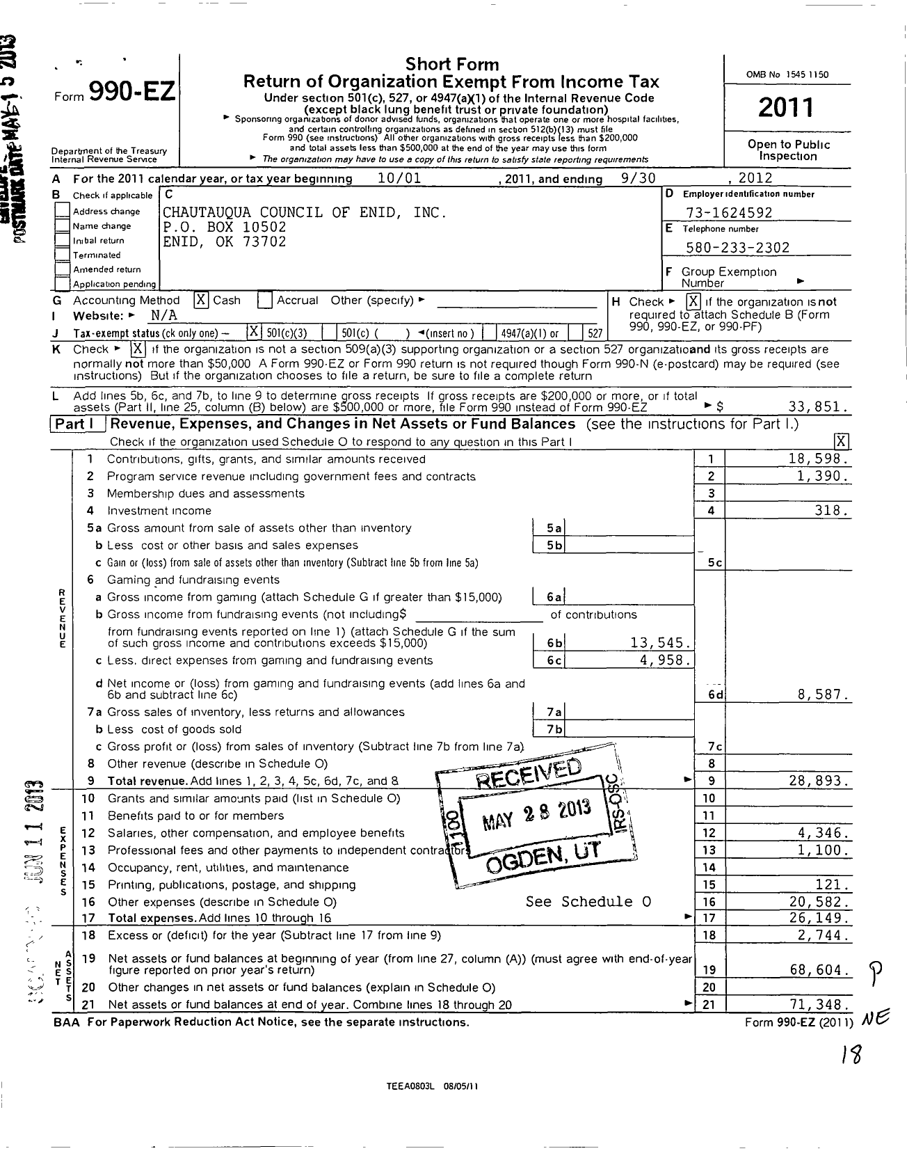 Image of first page of 2011 Form 990EZ for Chautauqua Council of Enid