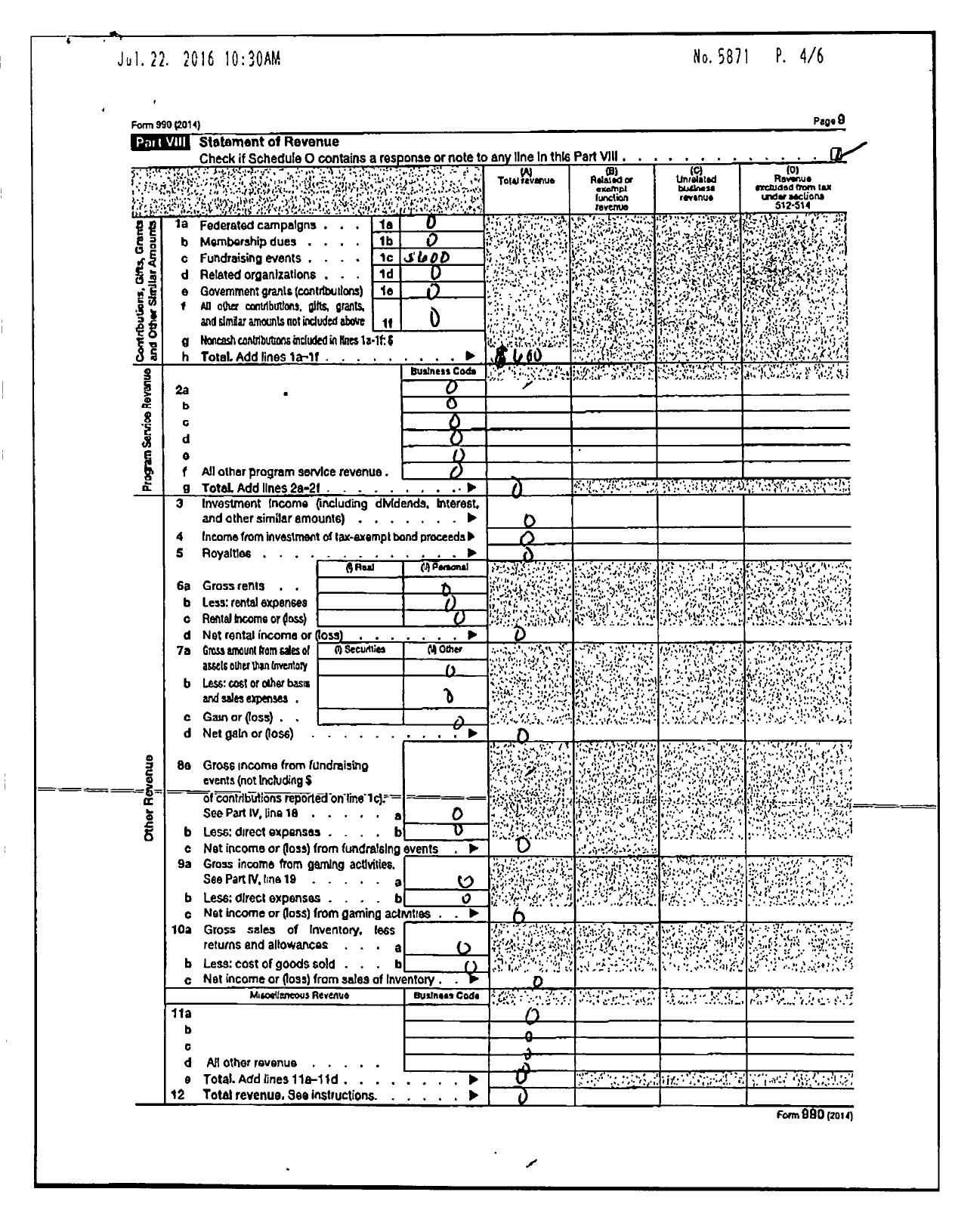 Image of first page of 2014 Form 990R for Zeta Phi Beta Sorority / Sigma Lambda Zeta Chapter