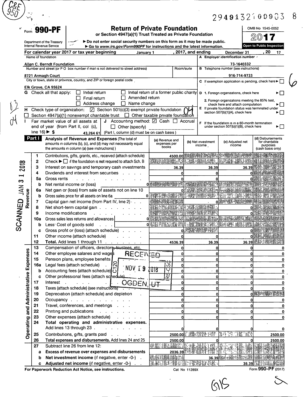 Image of first page of 2017 Form 990PF for Allen C Berndt Foundation