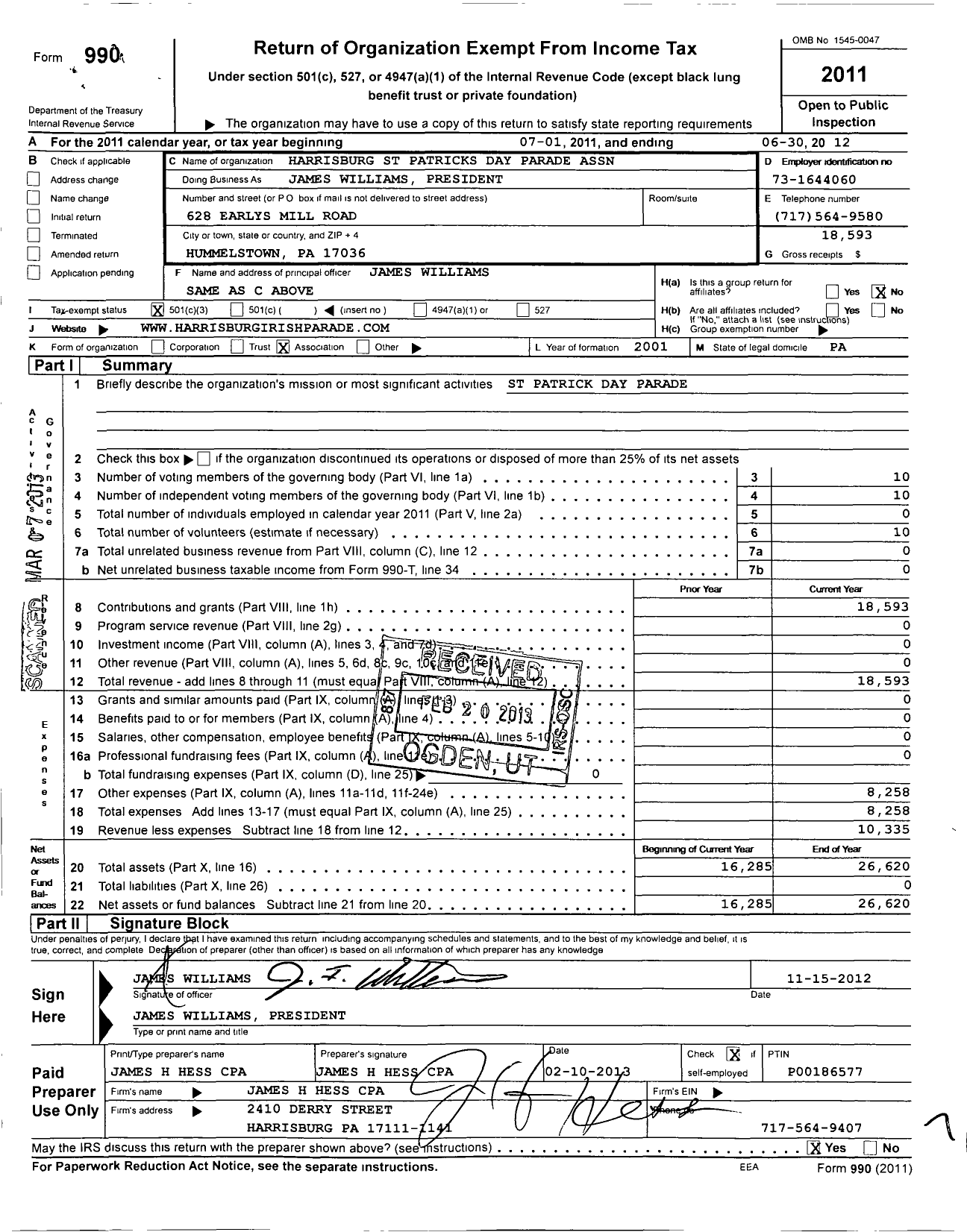 Image of first page of 2011 Form 990 for Capital Region Association of Irish and Celts