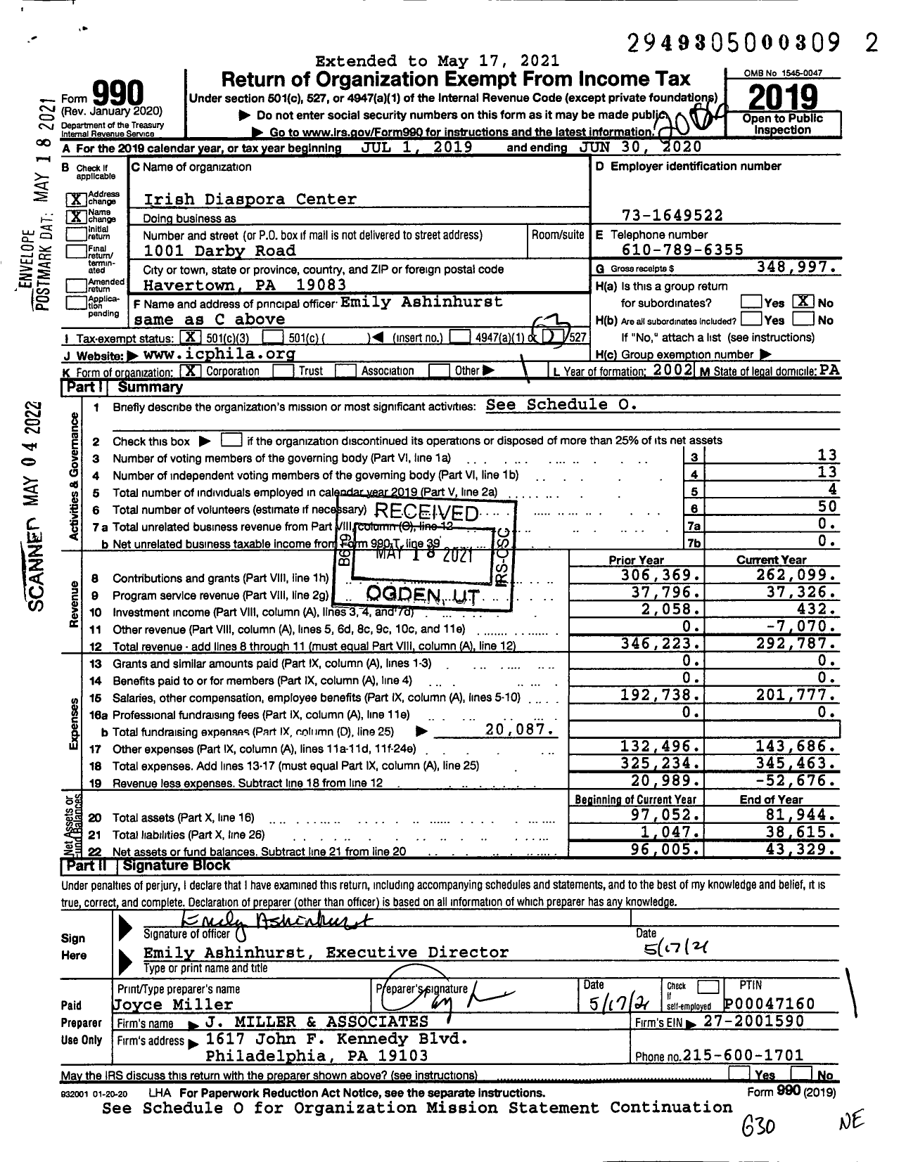 Image of first page of 2019 Form 990 for Irish Diaspora Center