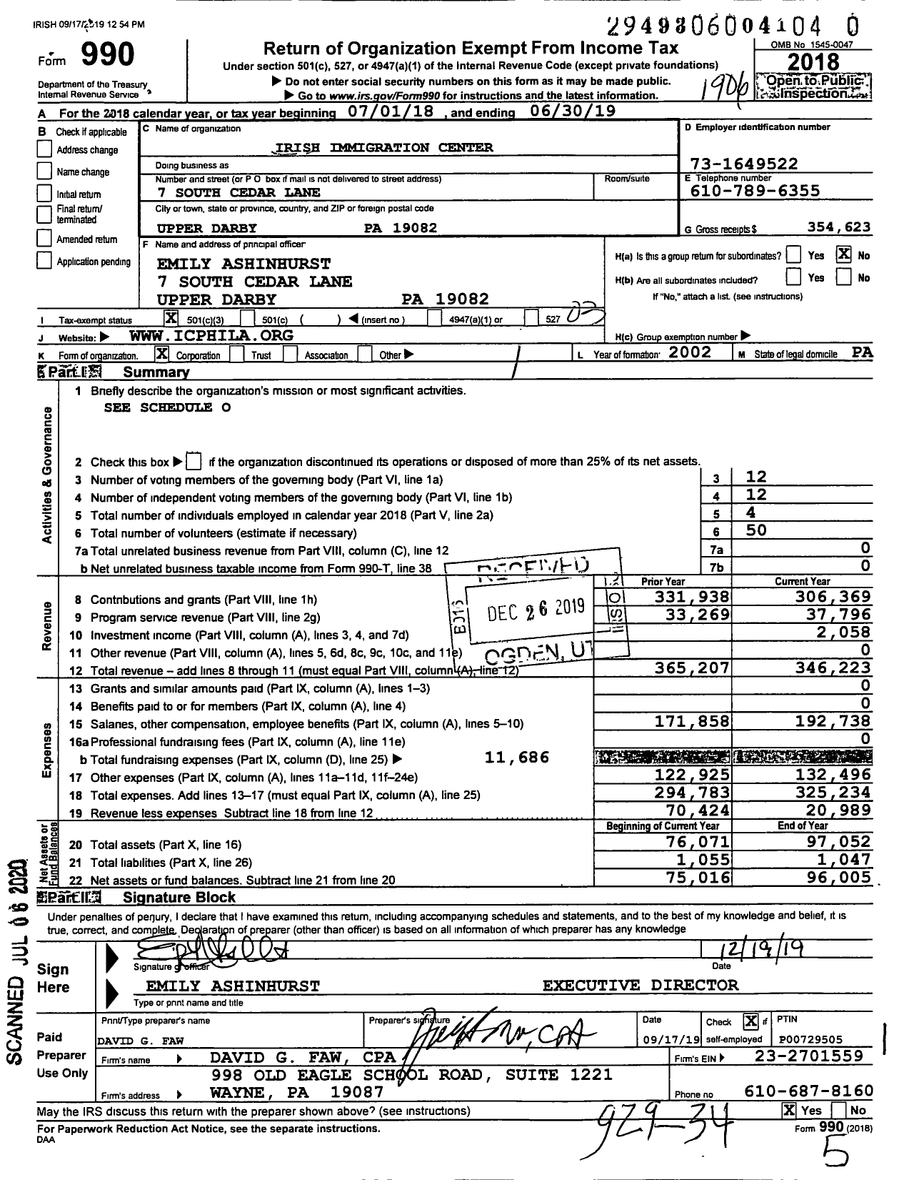 Image of first page of 2018 Form 990 for Irish Diaspora Center