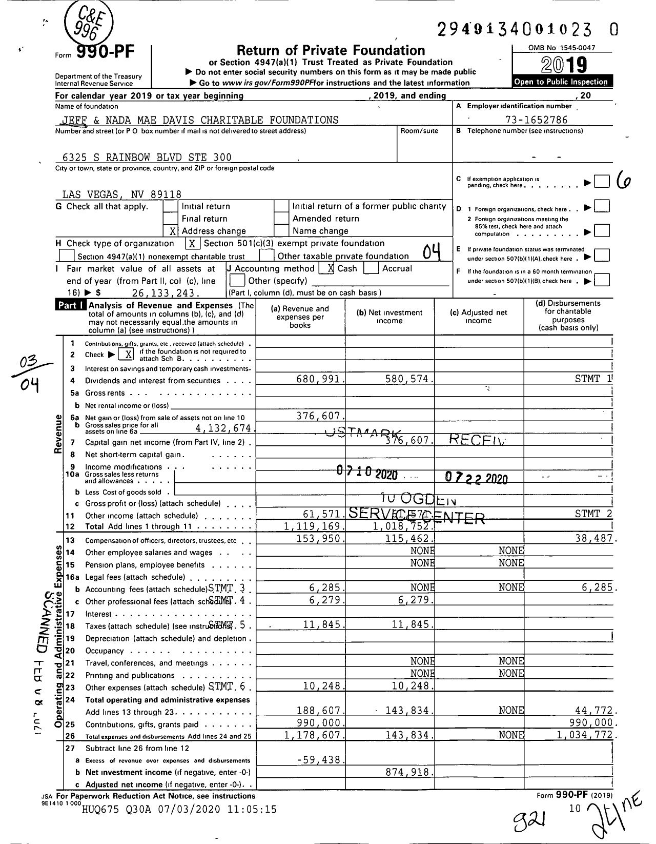 Image of first page of 2019 Form 990PF for Davis J and N Char FND Tuw-Main