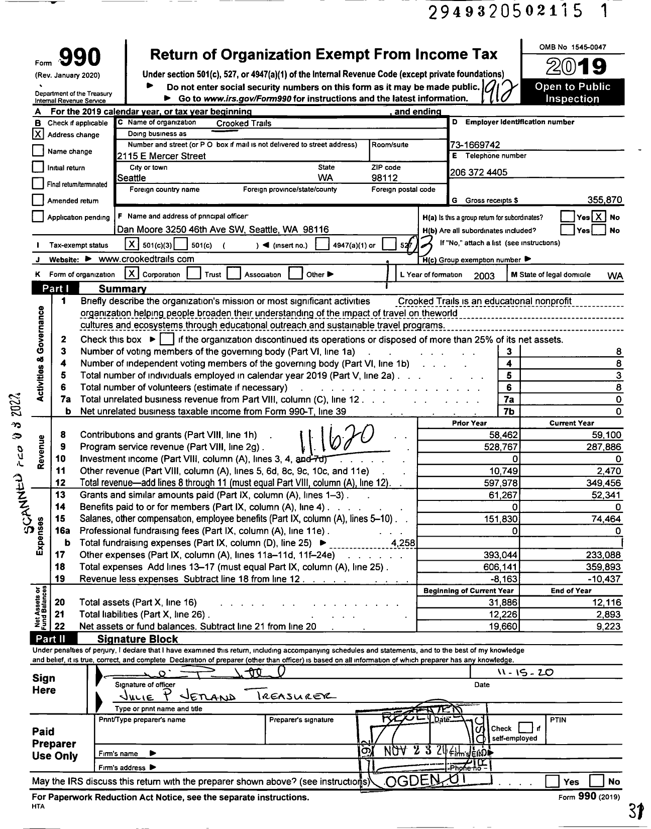 Image of first page of 2019 Form 990 for Crooked Trails