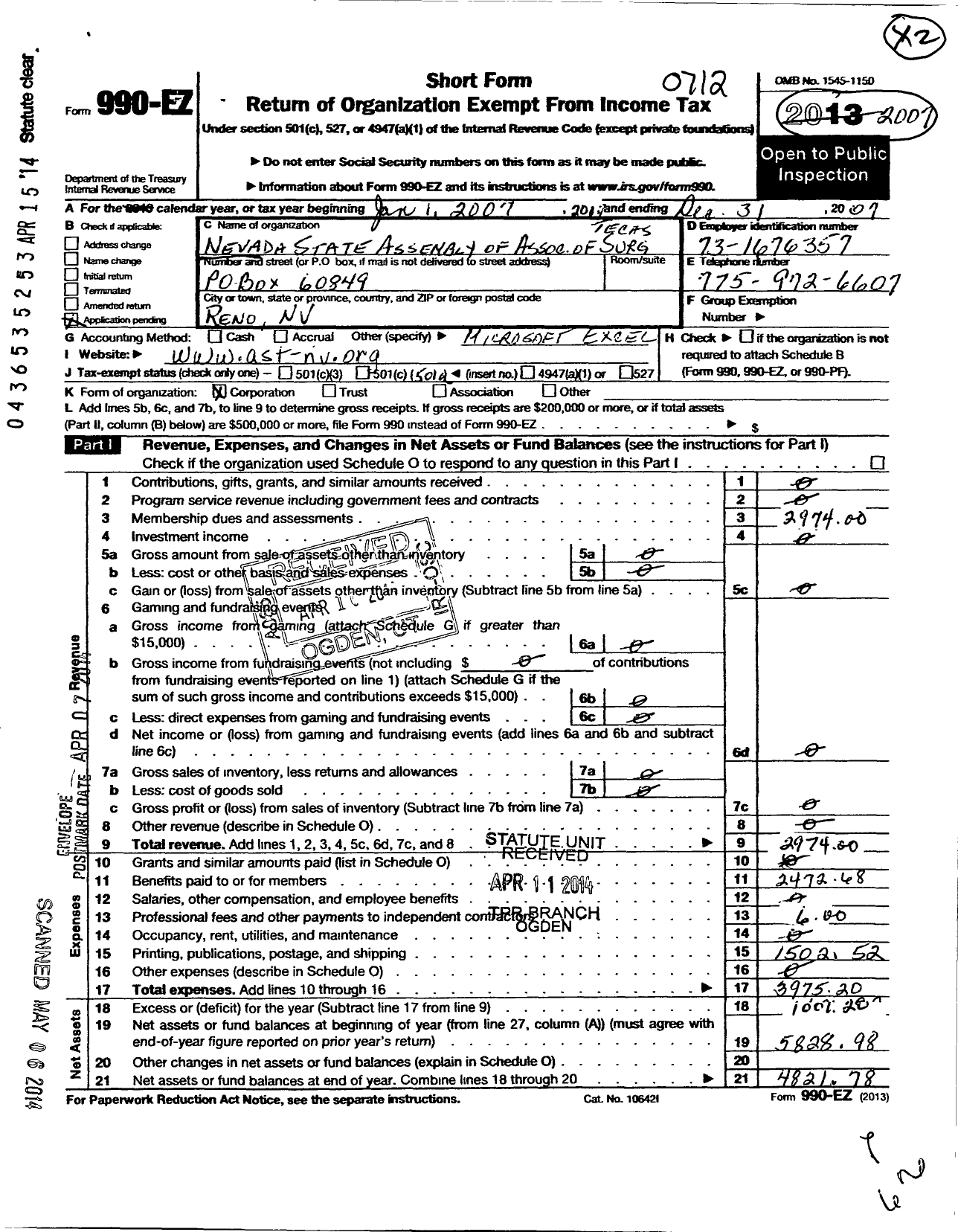 Image of first page of 2007 Form 990EO for Nevada State Assembly of the Association Iation of Surgical Technologists