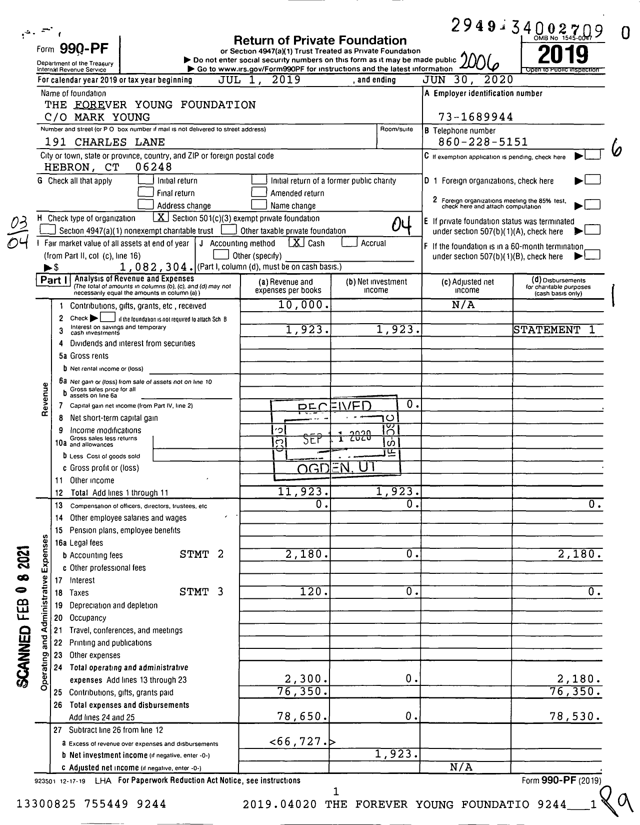 Image of first page of 2019 Form 990PF for The Forever Young Foundation