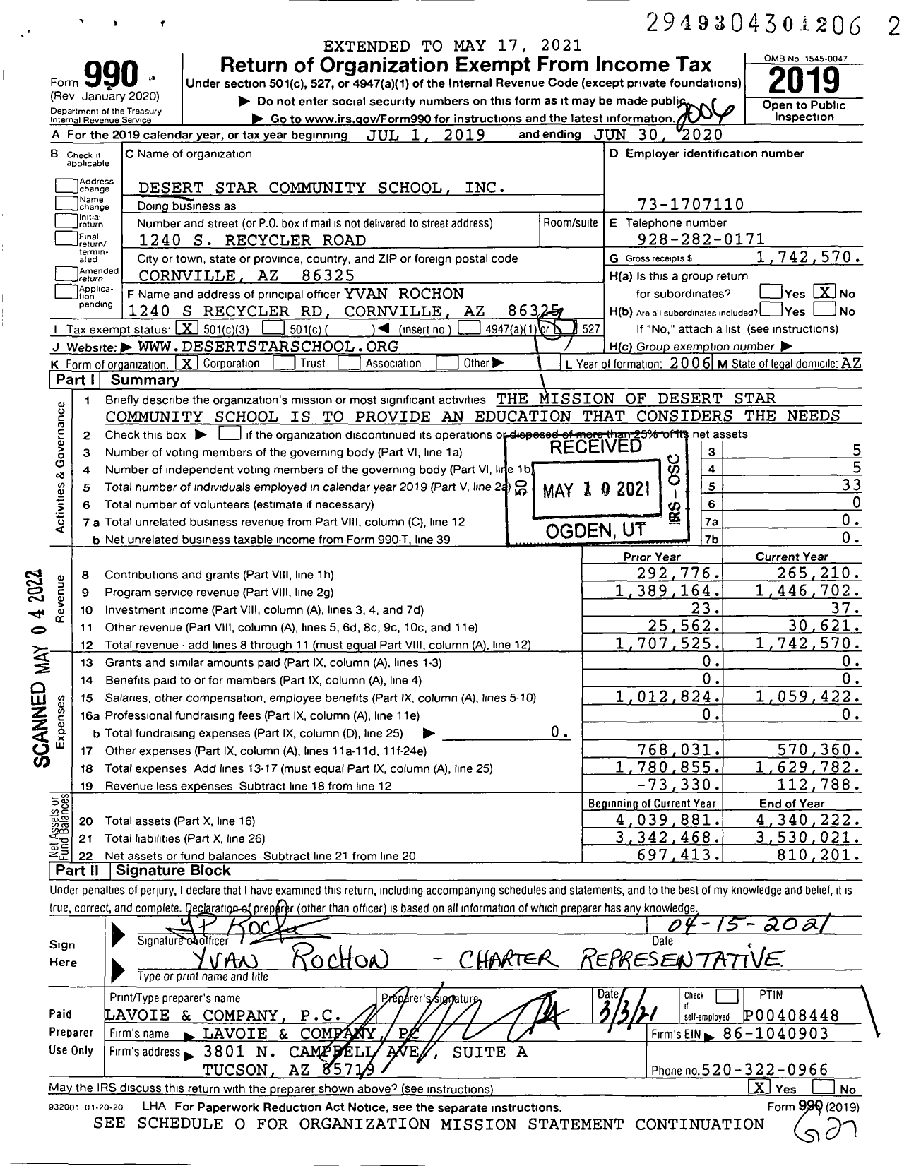 Image of first page of 2019 Form 990 for Desert Star Community School