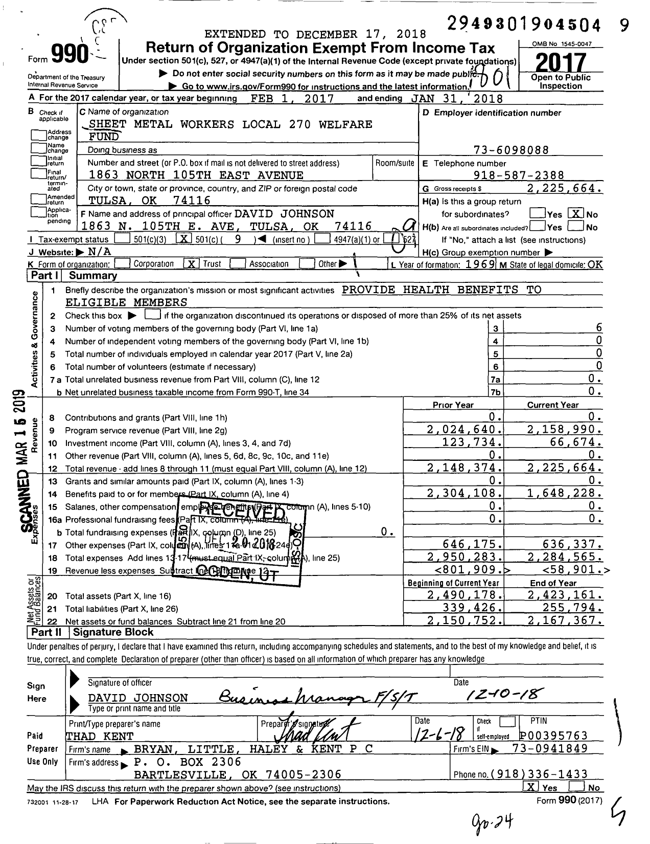 Image of first page of 2017 Form 990O for Sheet Metal Workers Local 270 Welfare Fund