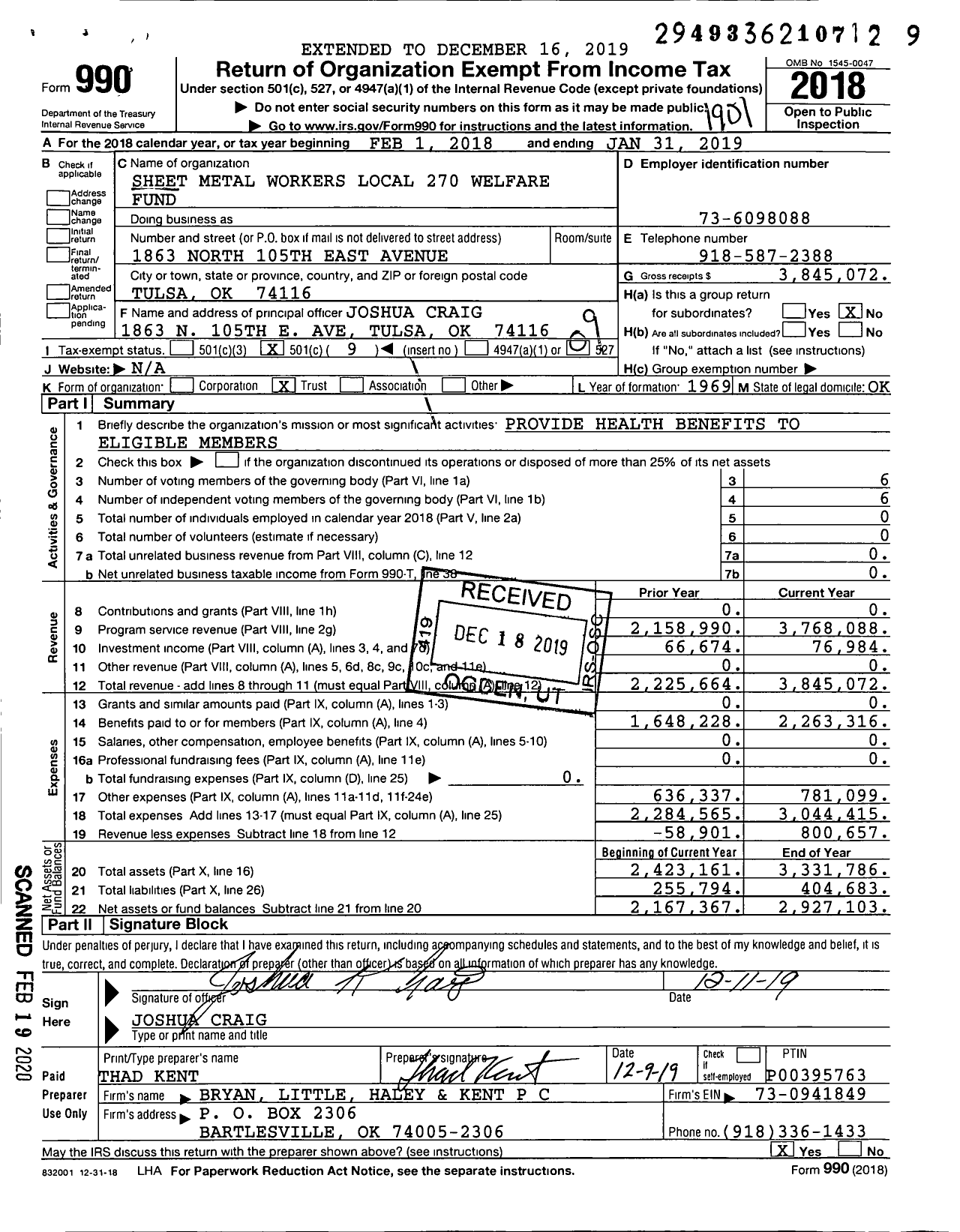 Image of first page of 2018 Form 990O for Sheet Metal Workers Local 270 Welfare Fund
