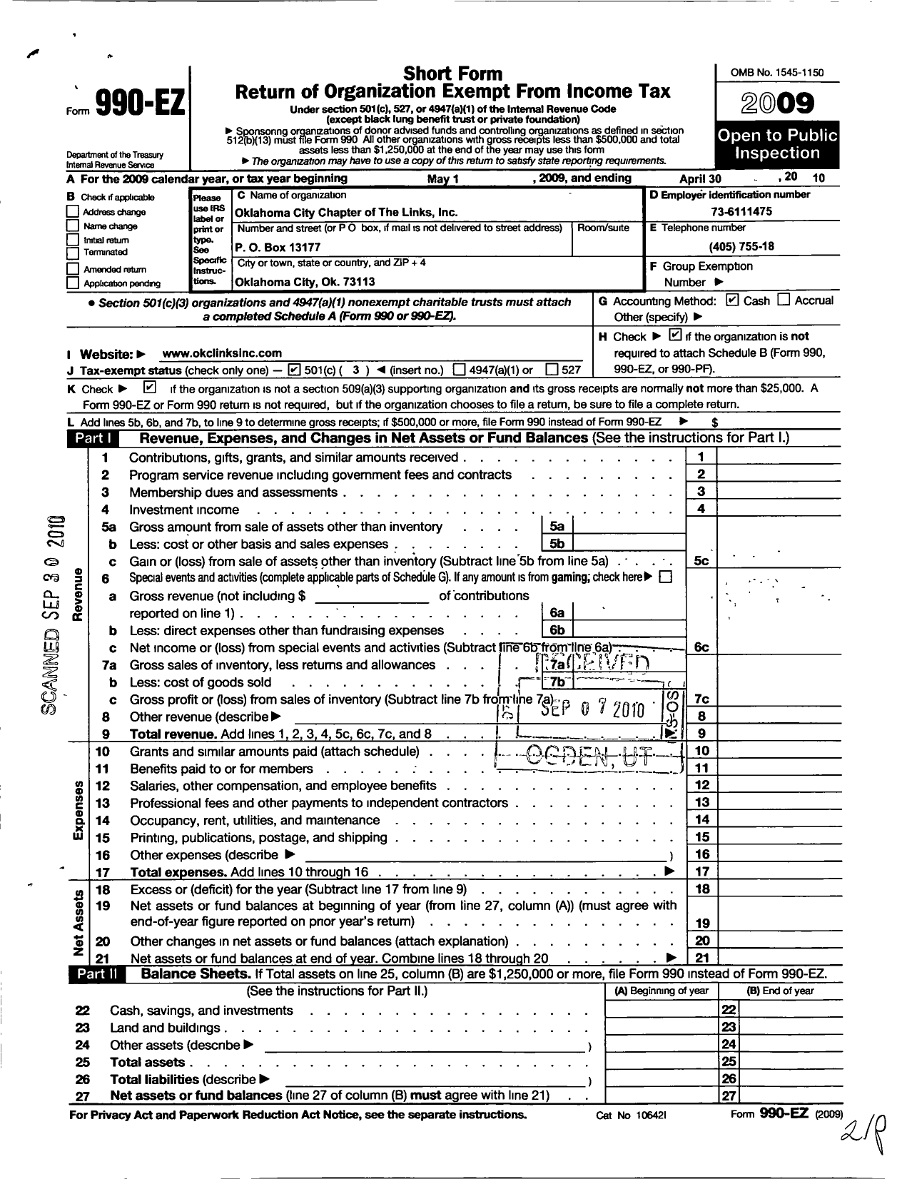 Image of first page of 2009 Form 990EZ for Links / Oklahoma City Chapter