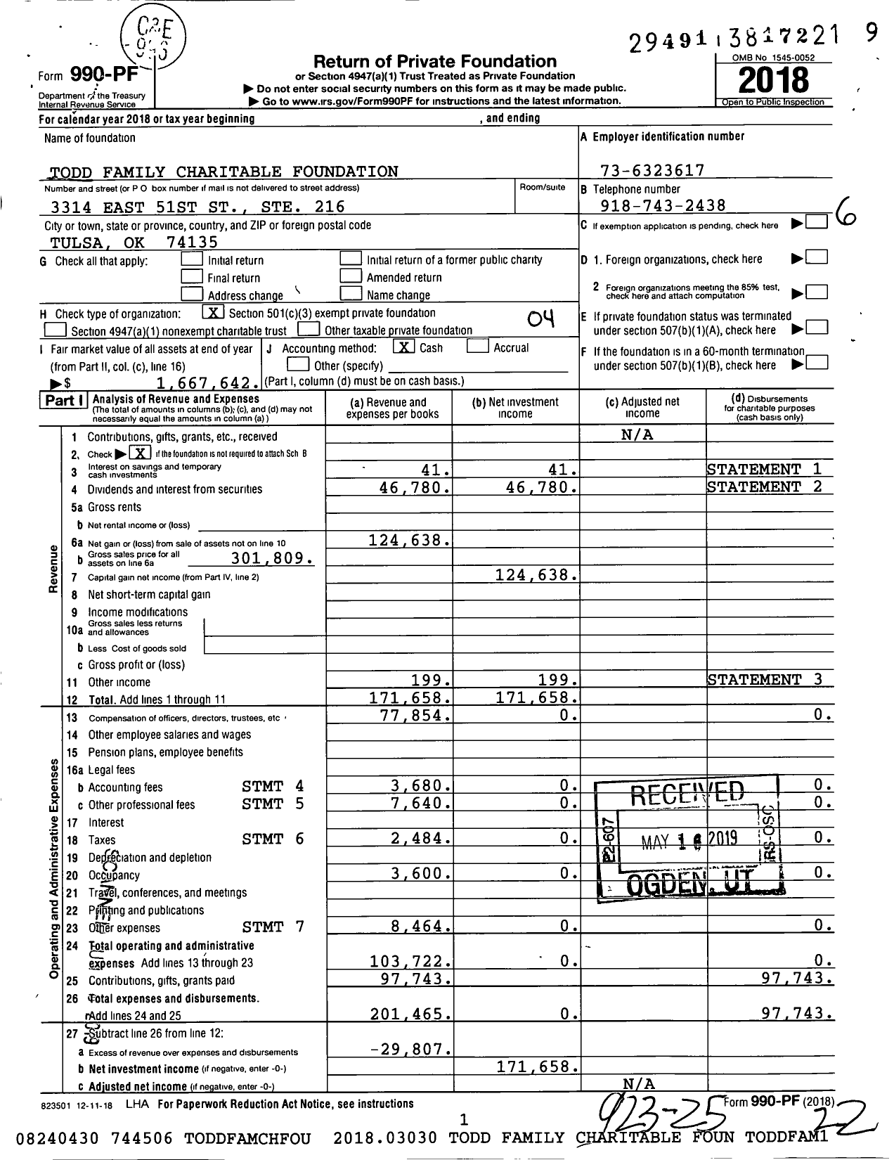 Image of first page of 2018 Form 990PF for Todd Family Charitable Foundation