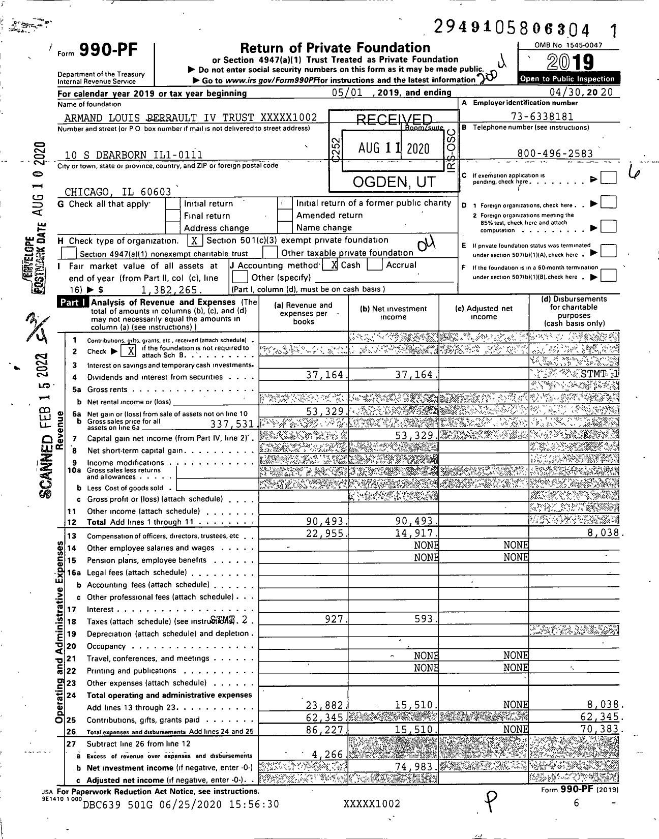 Image of first page of 2019 Form 990PF for Armand Louis Perrault Iv Trust XXXXX1002