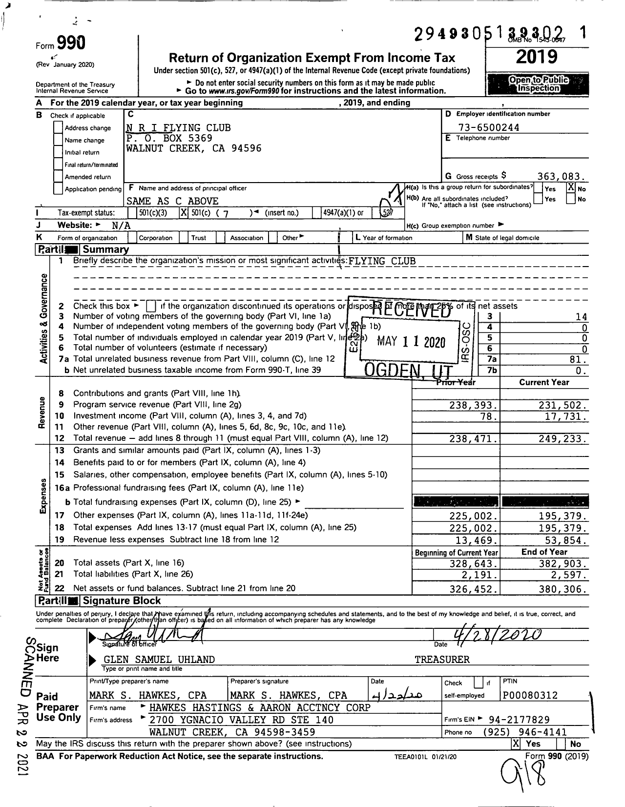 Image of first page of 2019 Form 990O for N R I Flying Club