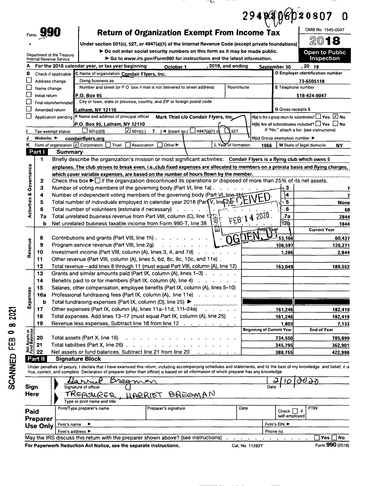 Image of first page of 2018 Form 990O for Condair Flyers Condair Flyers