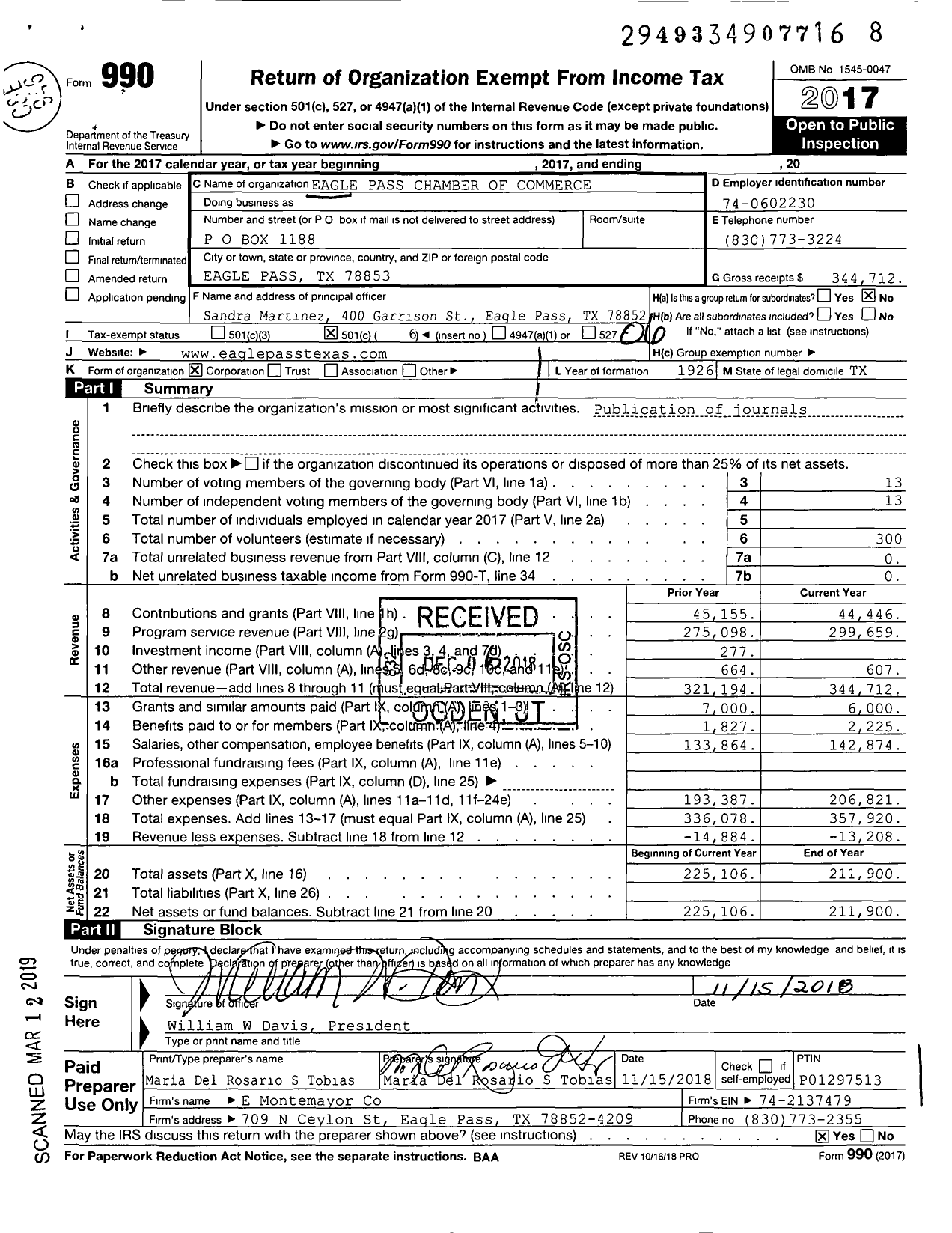 Image of first page of 2017 Form 990O for Eagle Pass Chamber of Commerce