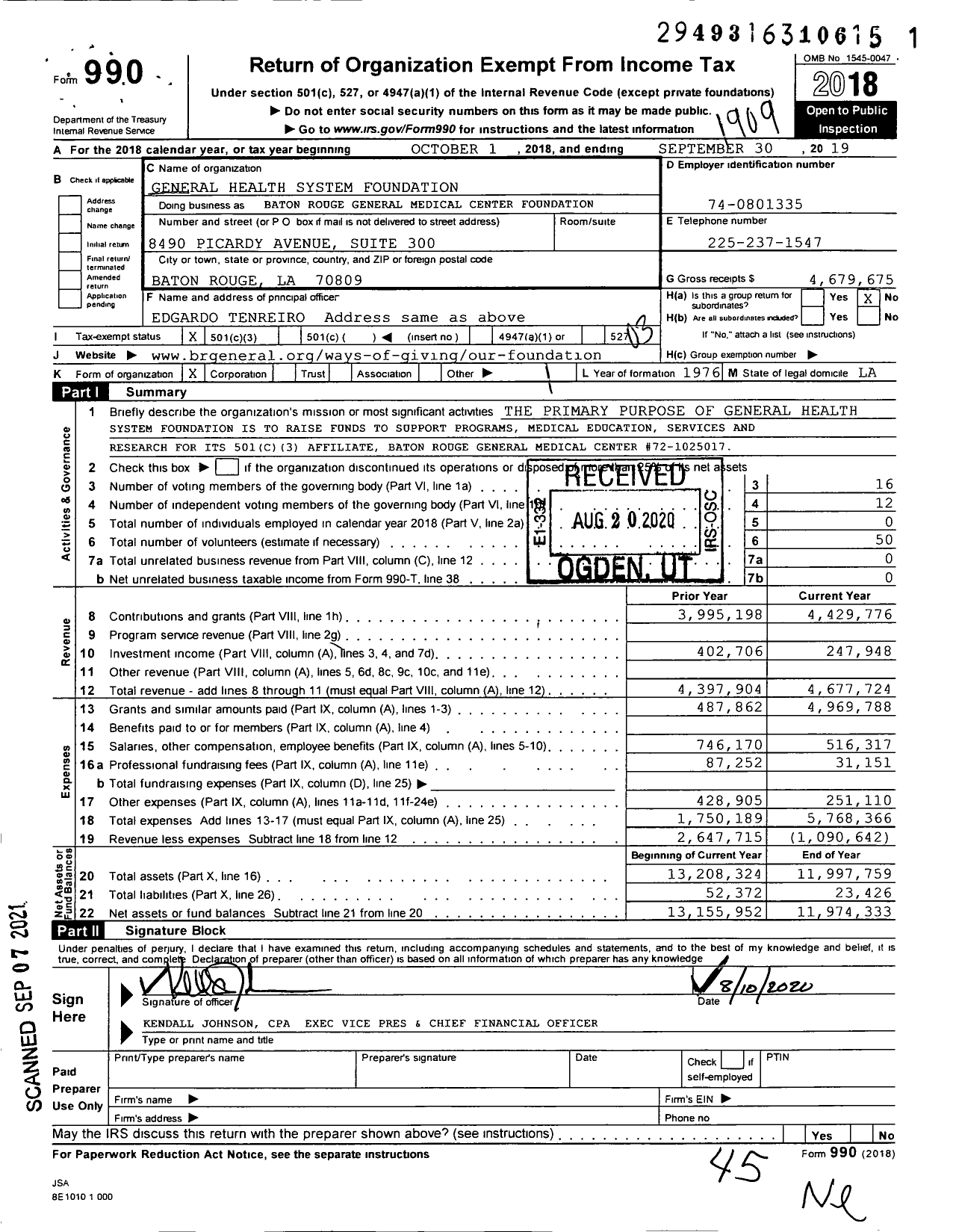 Image of first page of 2018 Form 990 for General Health System Foundation