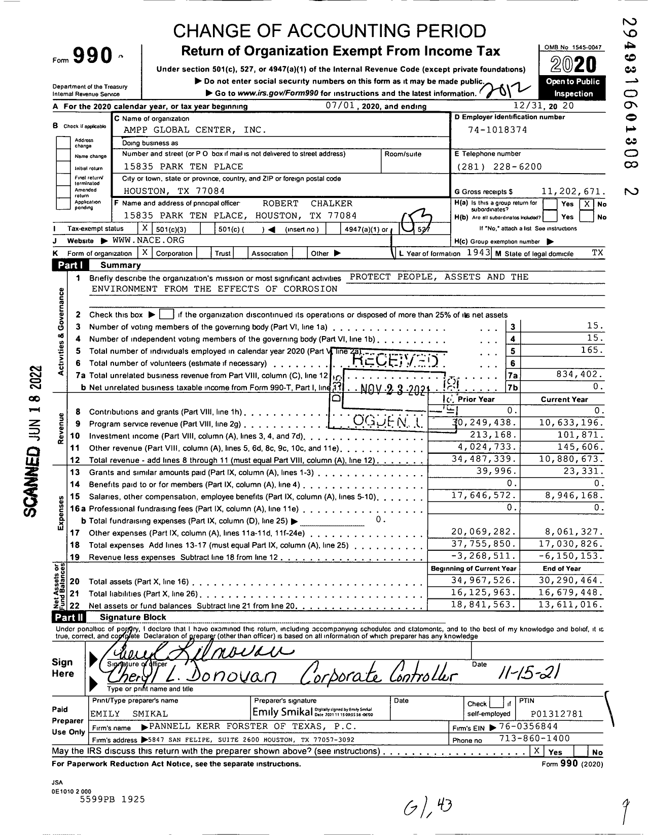 Image of first page of 2020 Form 990 for Ampp Global Center