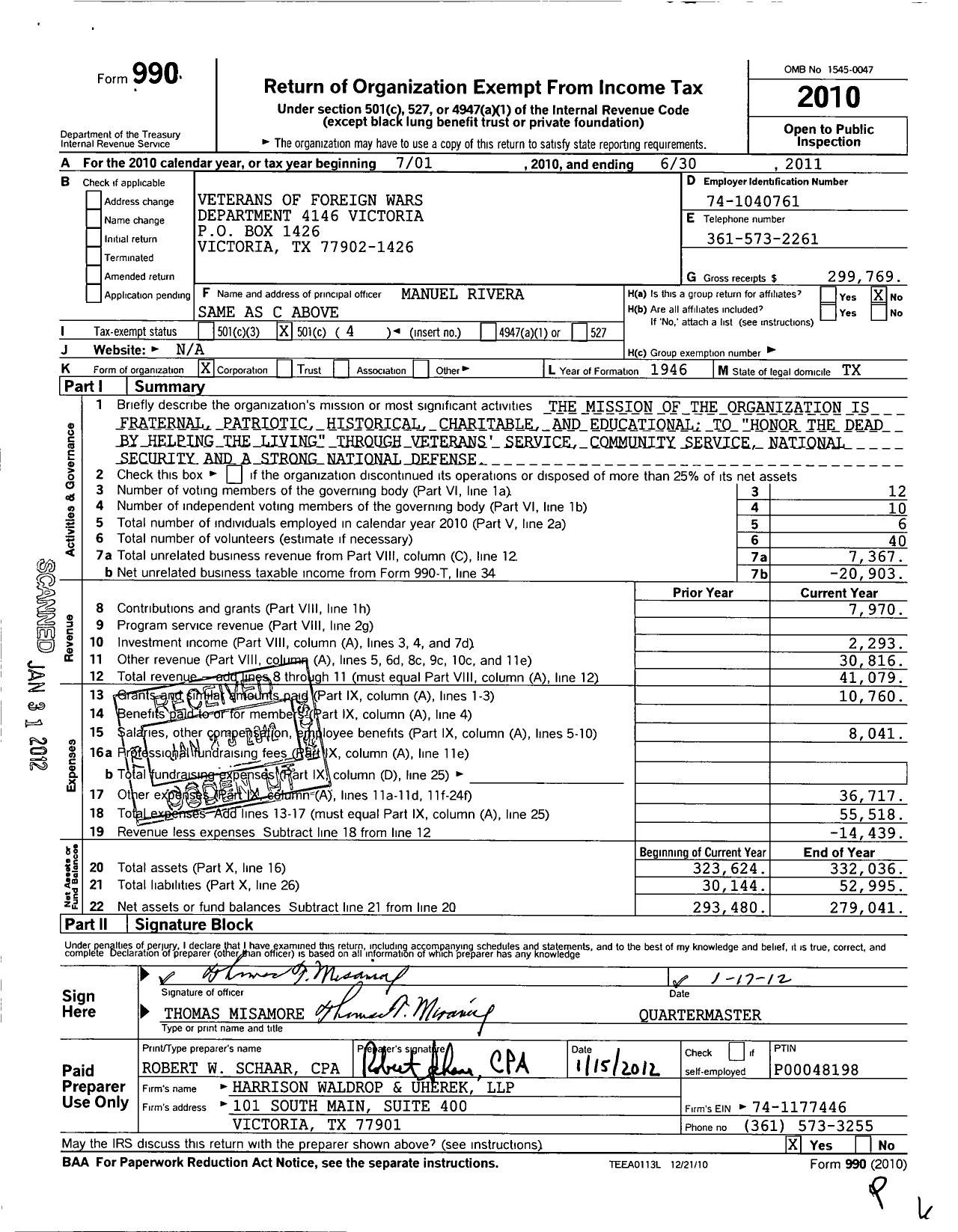Image of first page of 2010 Form 990O for Texas VFW - 4146 Victoria Post