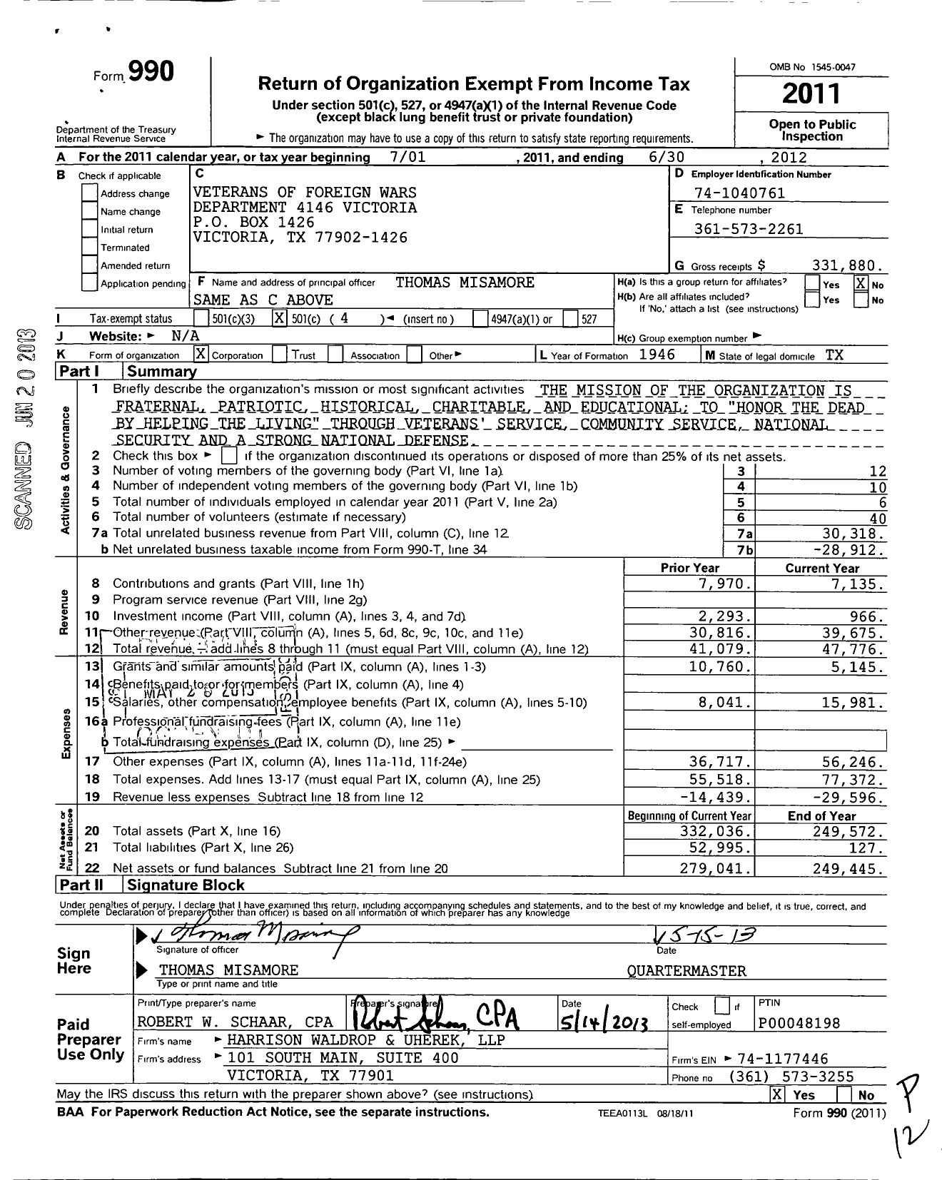 Image of first page of 2011 Form 990O for Texas VFW - 4146 Victoria Post
