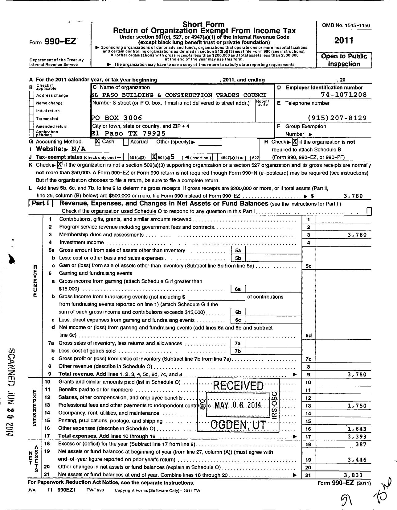 Image of first page of 2011 Form 990EO for American Federation of Labor and Congress of Industrial Orgs