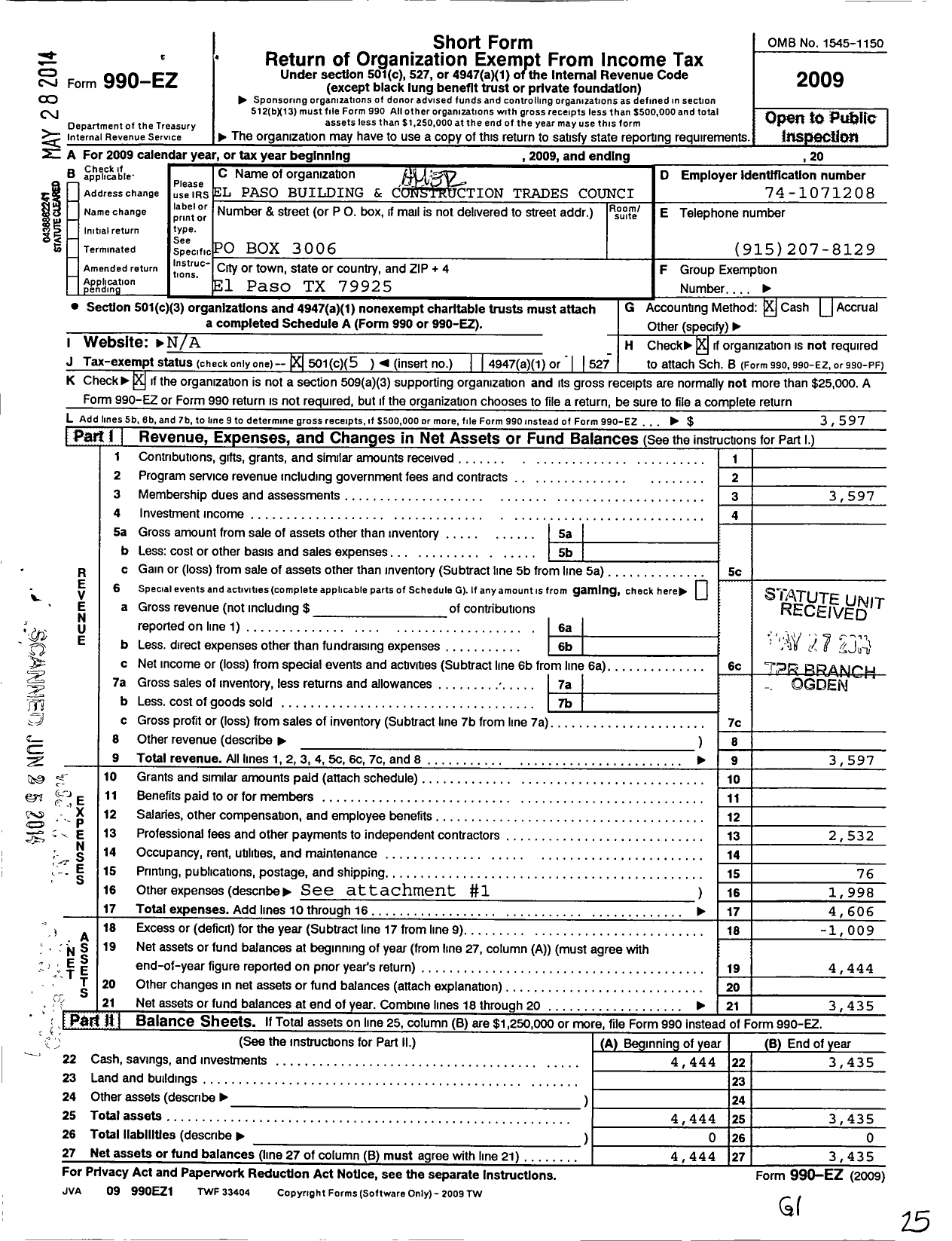 Image of first page of 2009 Form 990EO for American Federation of Labor and Congress of Industrial Orgs