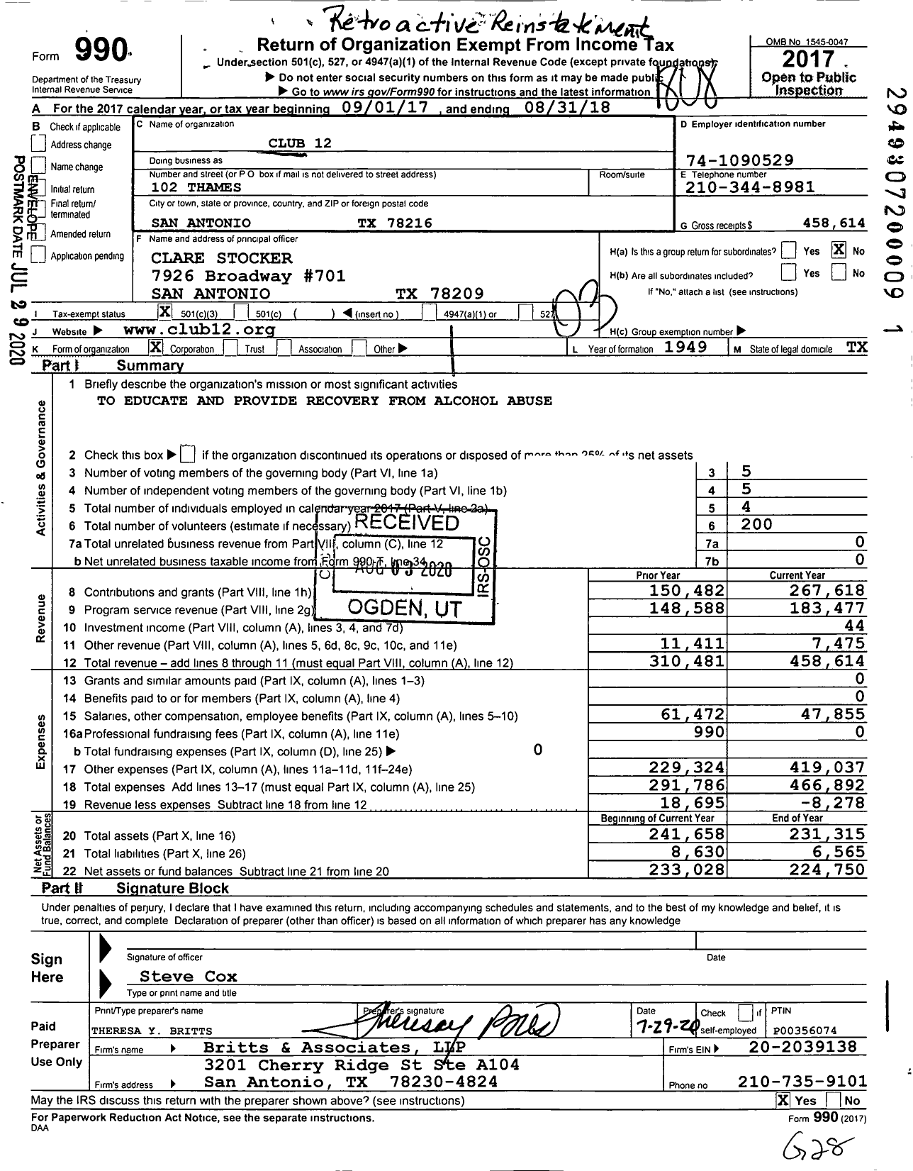 Image of first page of 2017 Form 990 for Club 12