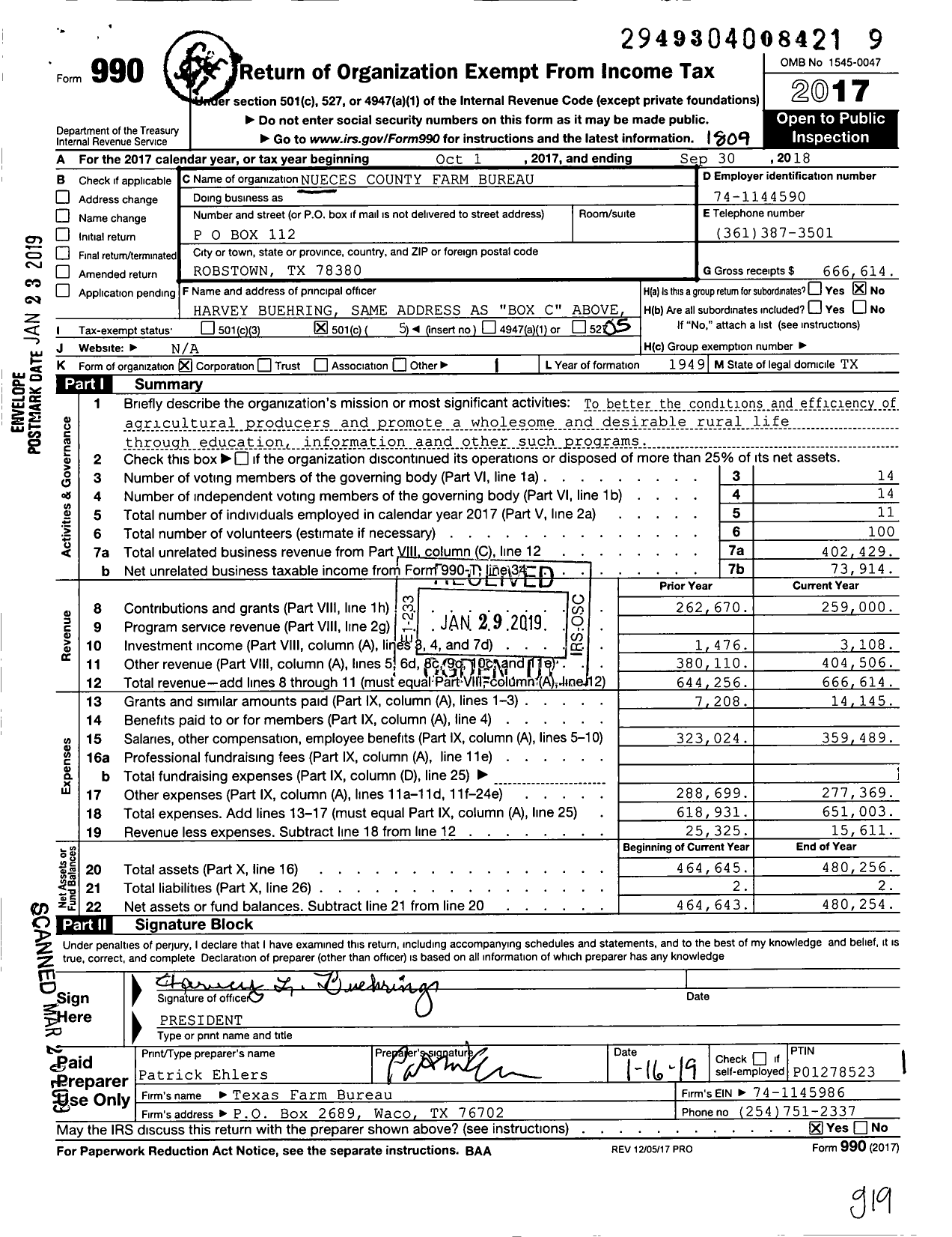 Image of first page of 2017 Form 990O for Nueces County Farm Bureau