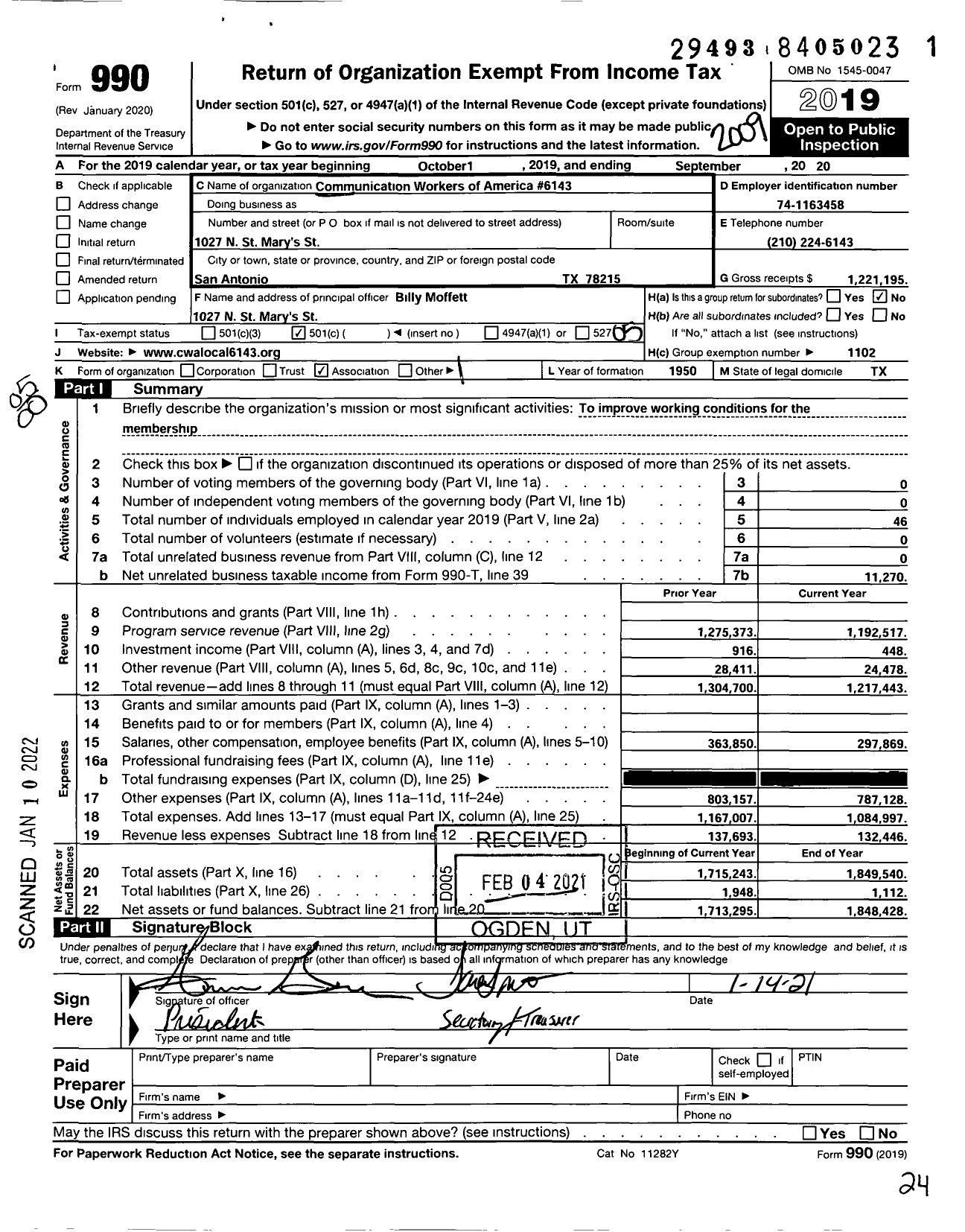 Image of first page of 2019 Form 990O for Communications Workers of America - 6143 Local