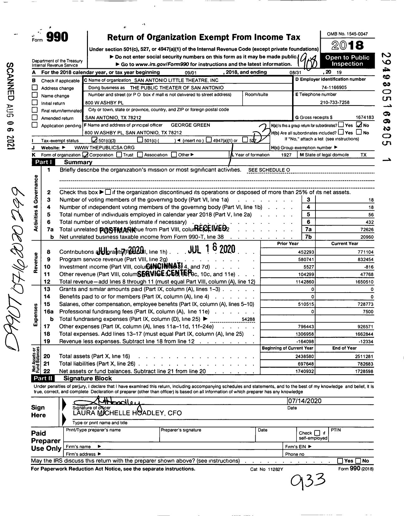 Image of first page of 2018 Form 990 for San Pedro Playhouse