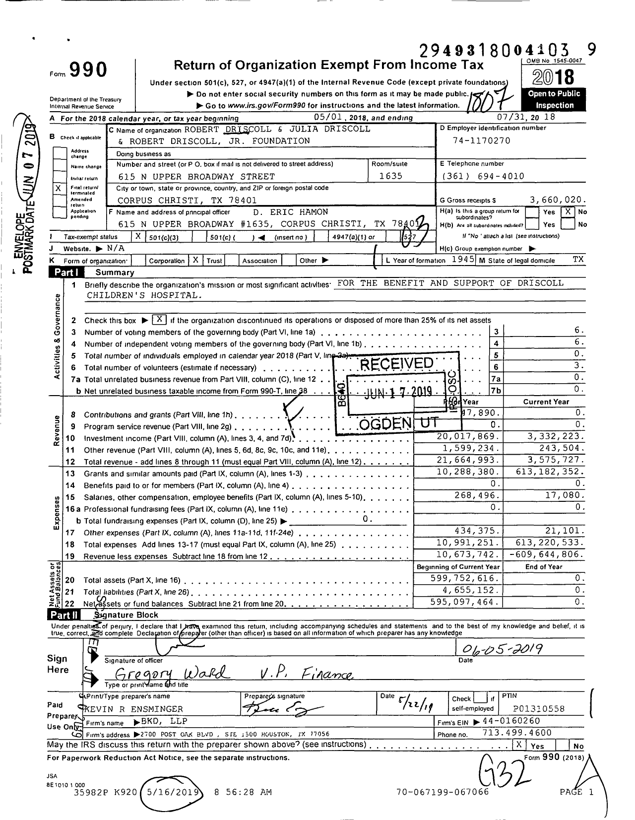 Image of first page of 2017 Form 990 for Robert Driscoll and Julia Driscoll and Robert Driscoll Jr Foundation