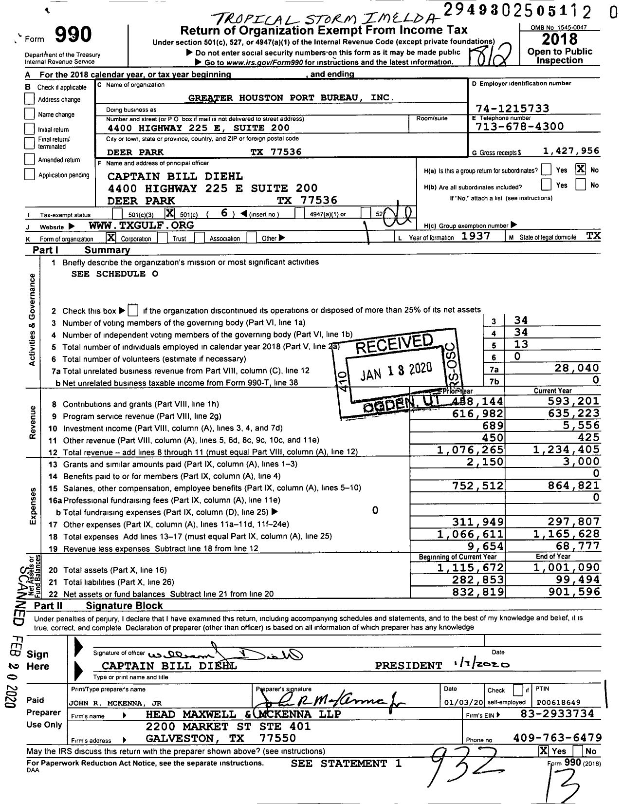 Image of first page of 2018 Form 990O for Greater Houston Port Bureau