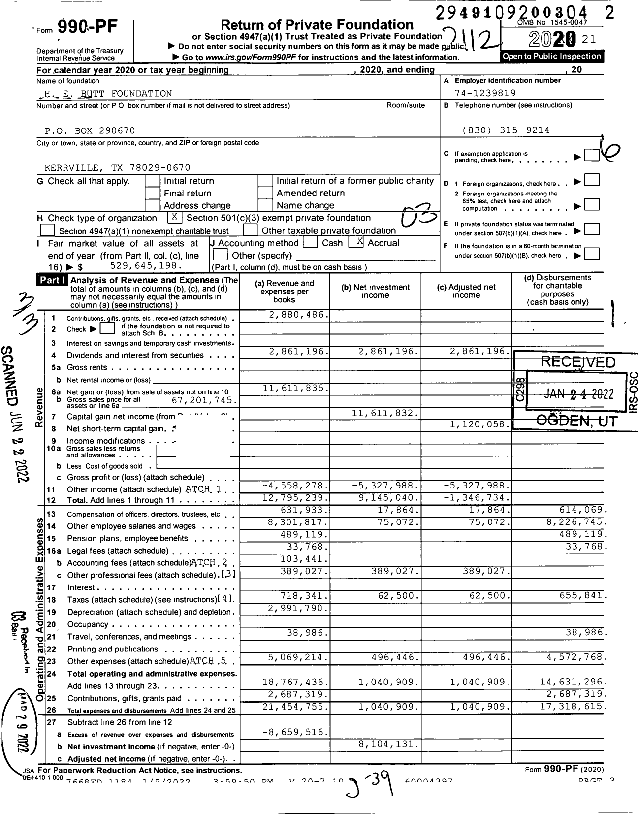 Image of first page of 2021 Form 990PF for H. E. Butt Family Foundation