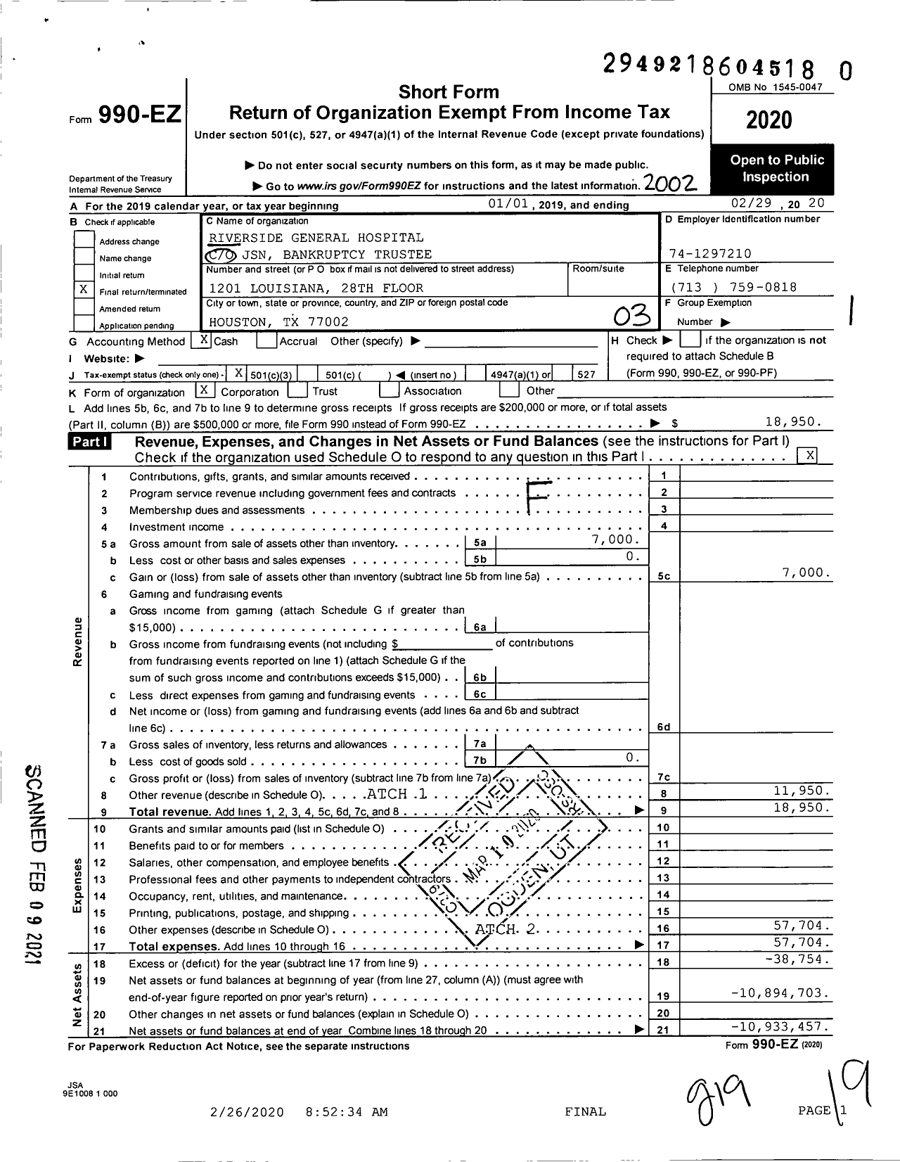 Image of first page of 2019 Form 990EZ for Riverside General Hospital (RGH)