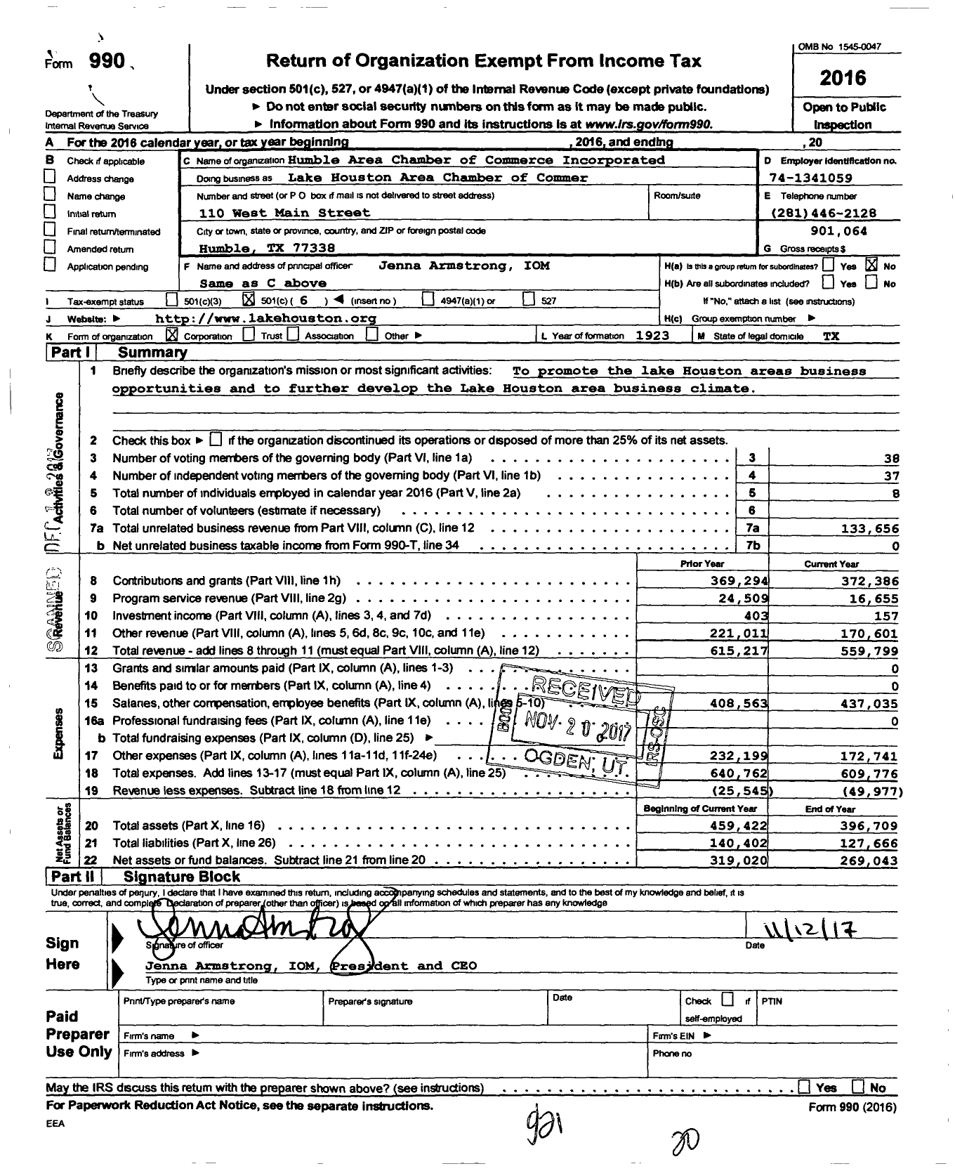 Image of first page of 2016 Form 990O for Partnership Lake Houston