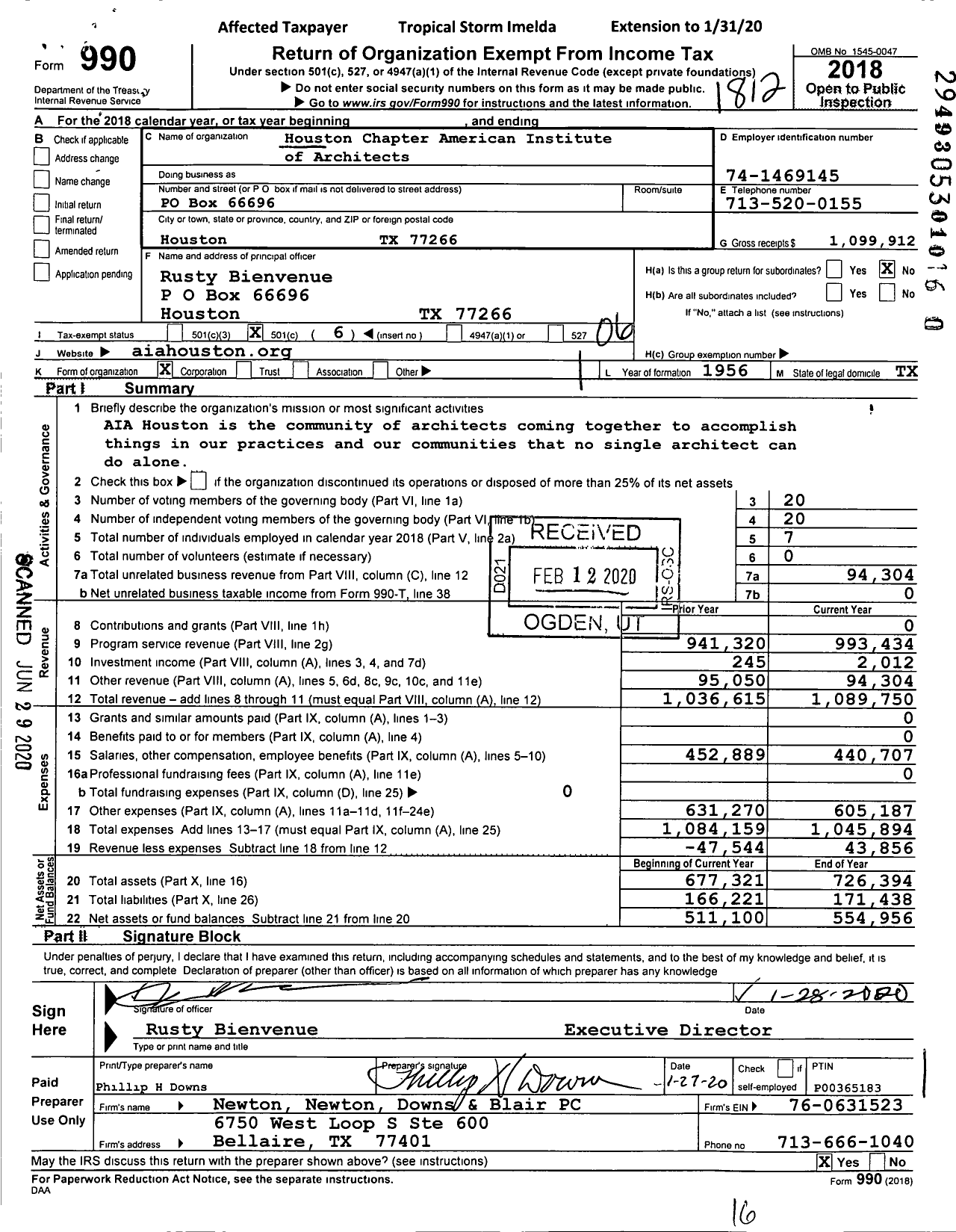 Image of first page of 2018 Form 990O for American Institute of Architects Houston